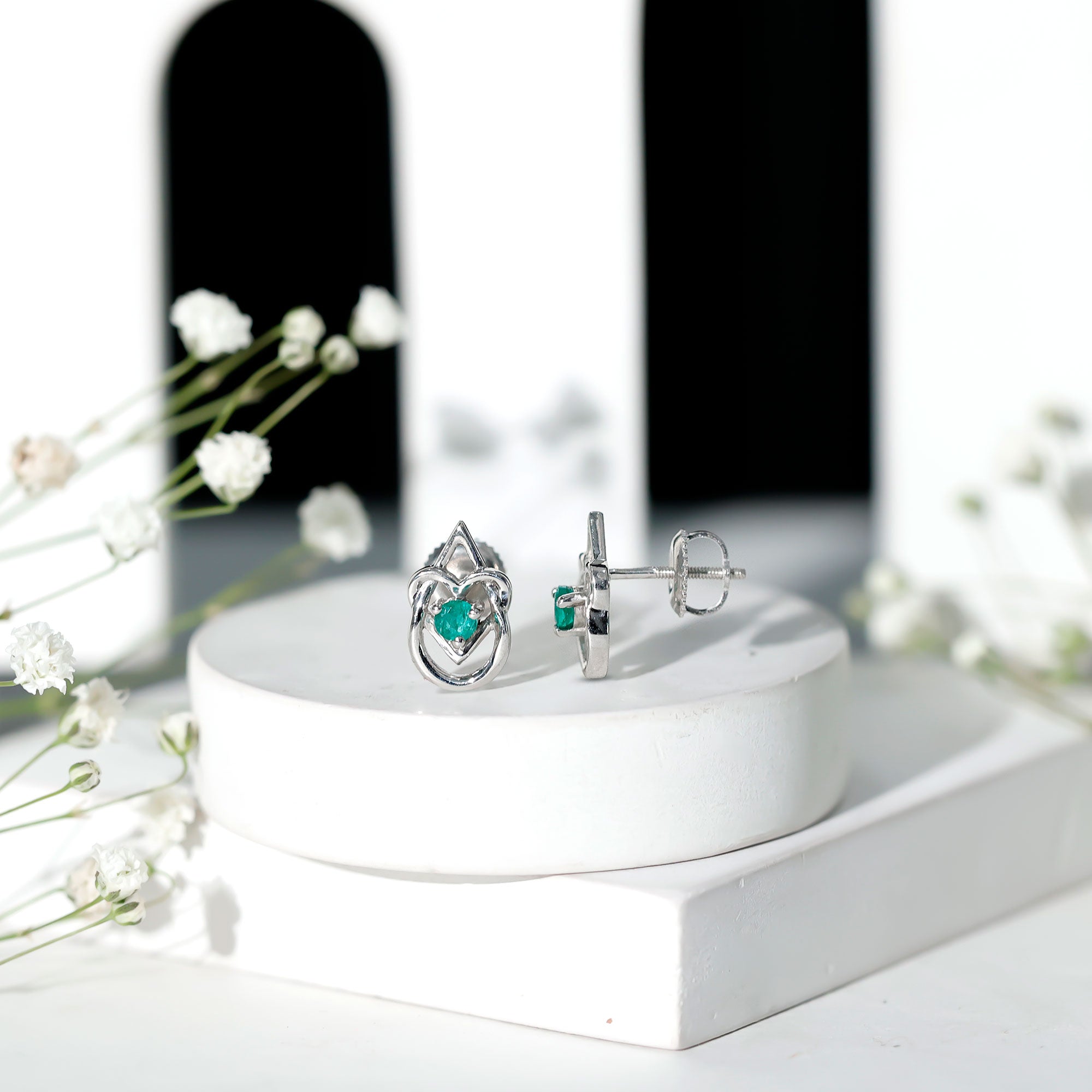 Real Emerald Teardrop and Heart Stud Earrings AAA - Rosec Jewels