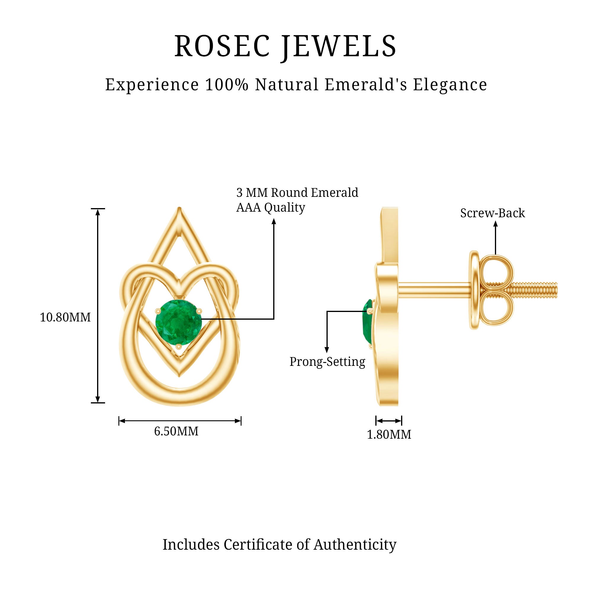 Real Emerald Teardrop and Heart Stud Earrings AAA - Rosec Jewels