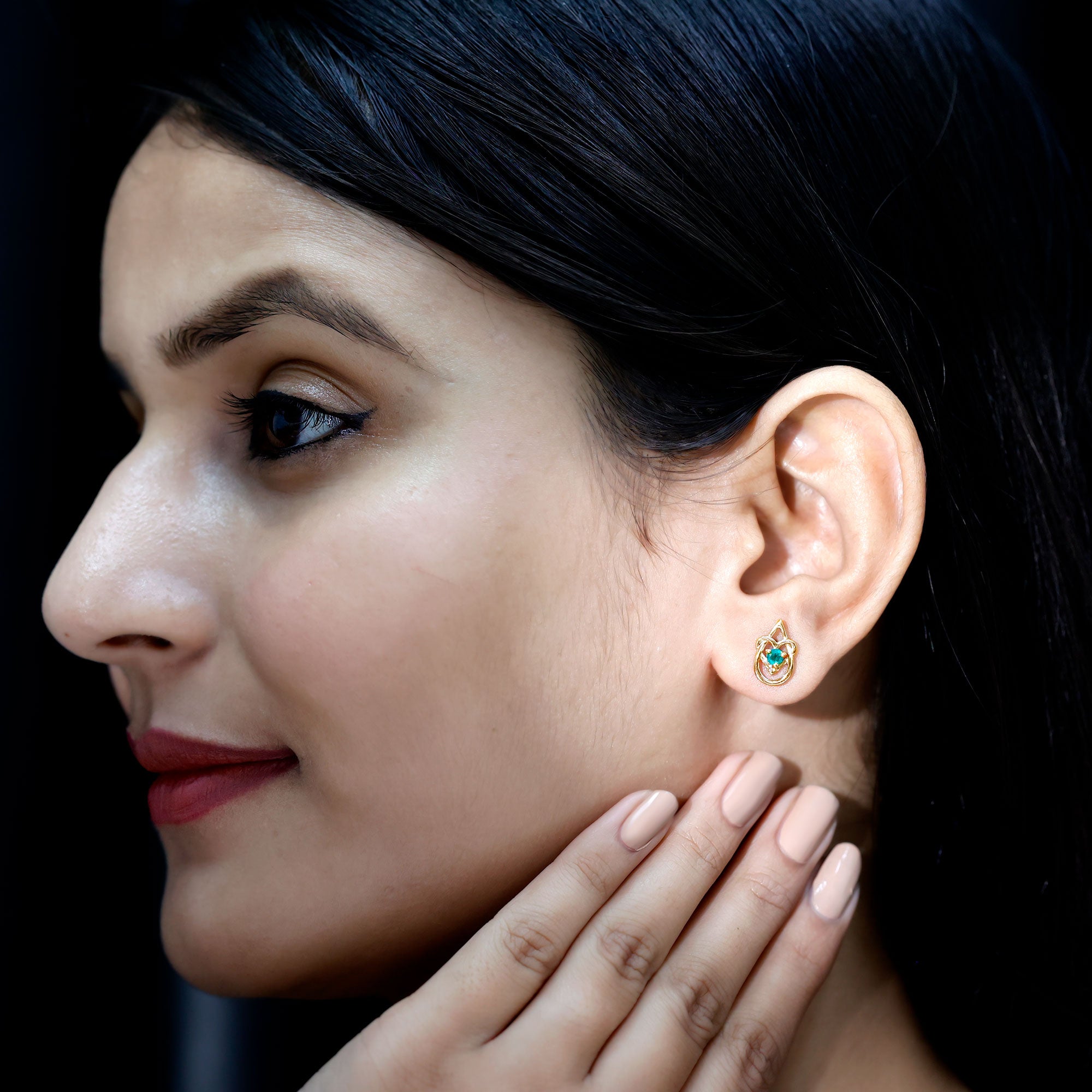 Real Emerald Teardrop and Heart Stud Earrings AAA - Rosec Jewels