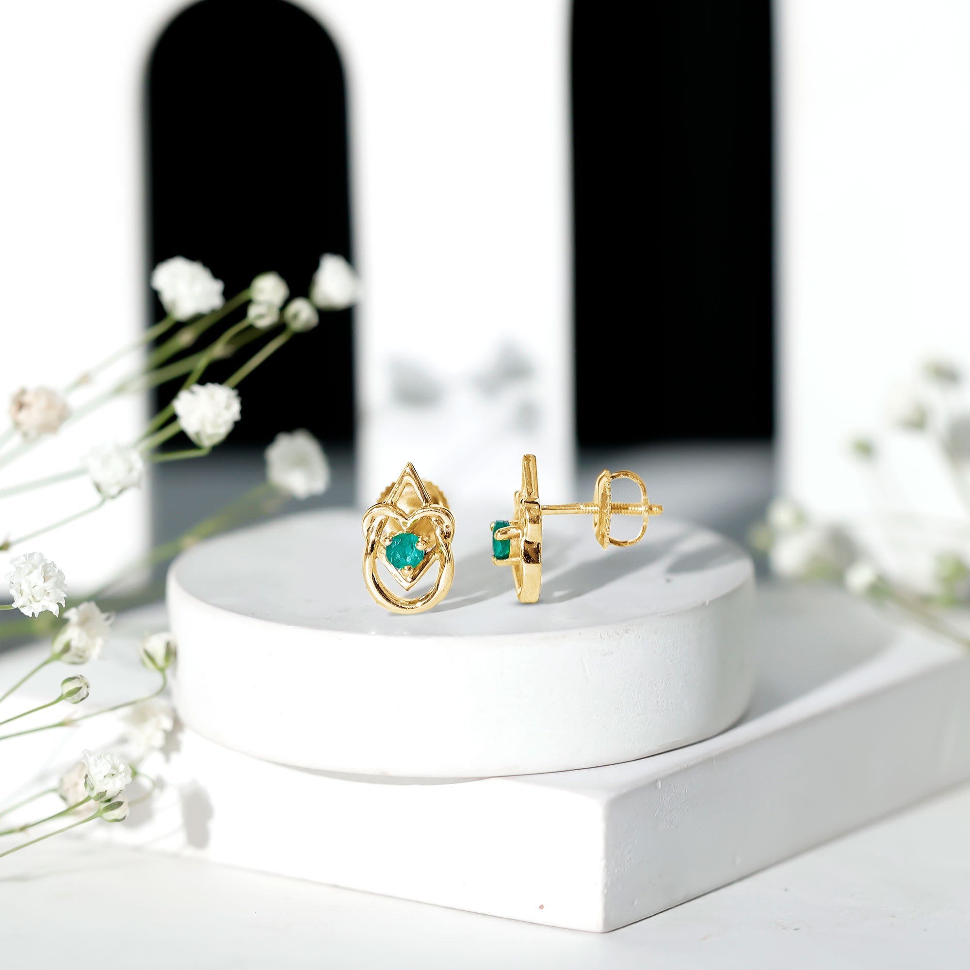 Real Emerald Teardrop and Heart Stud Earrings AAA - Rosec Jewels