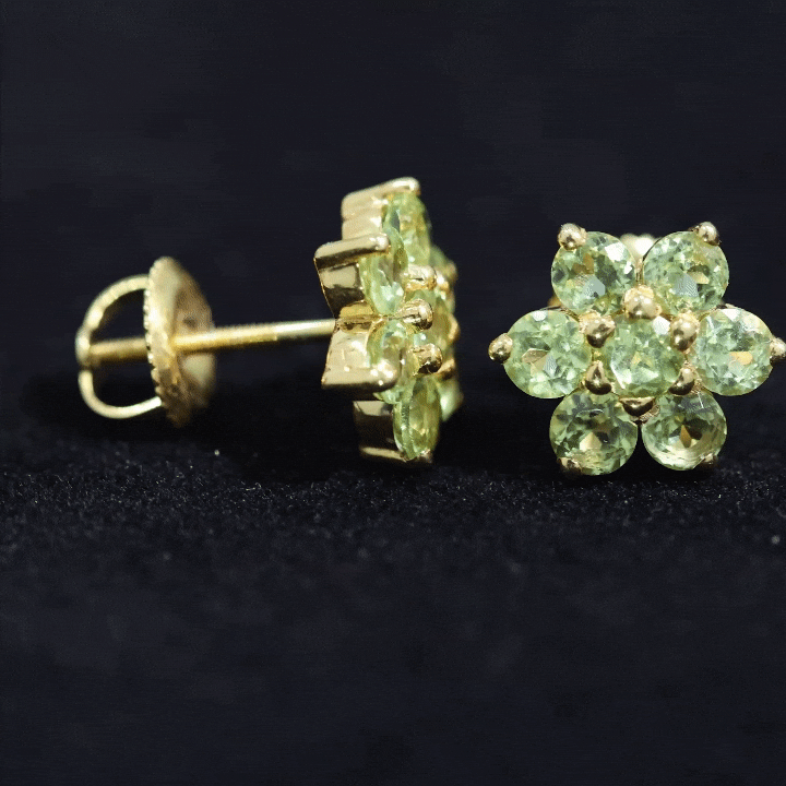 Real 2.24 Carat Peridot Flower Cluster Stud Earrings AAA - Rosec Jewels