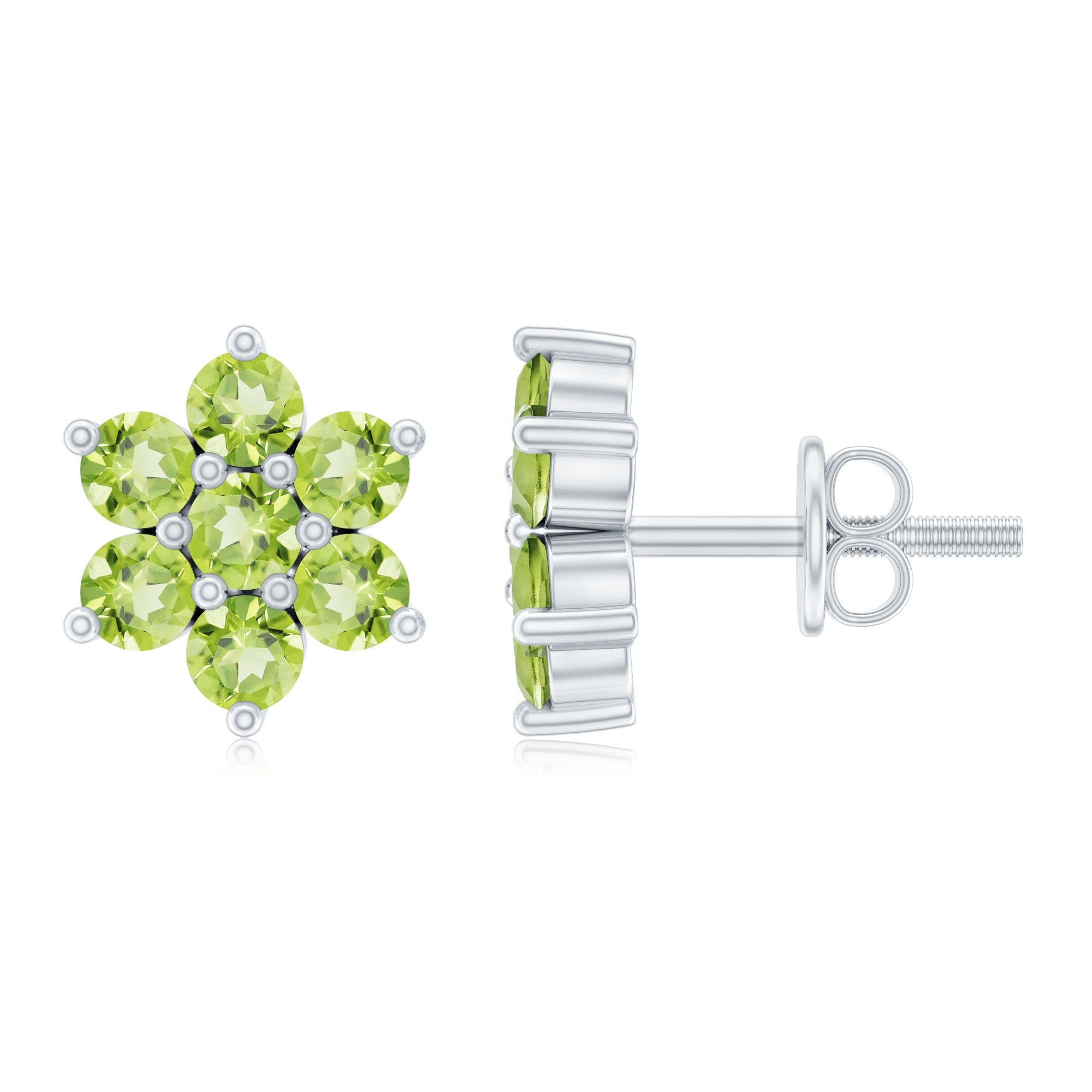 Real 2.24 Carat Peridot Flower Cluster Stud Earrings AAA - Rosec Jewels