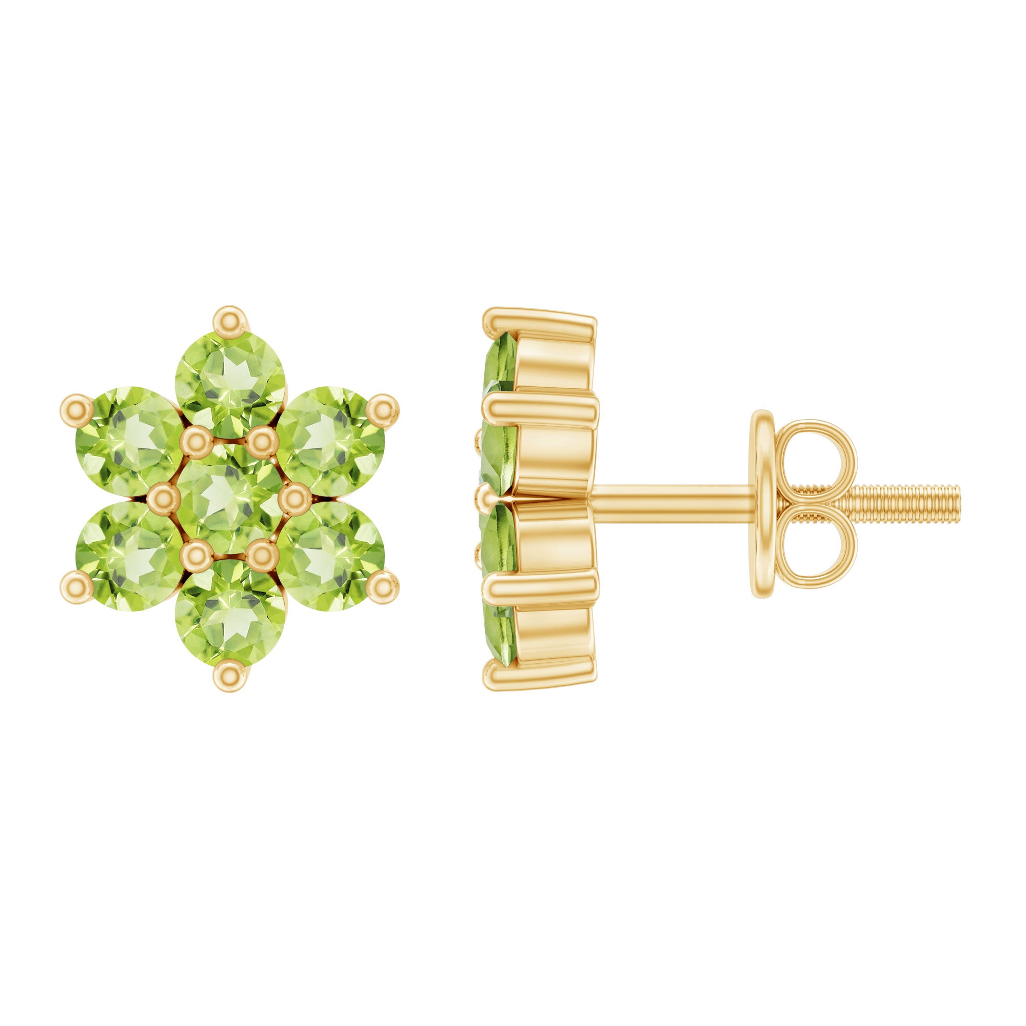 Real 2.24 Carat Peridot Flower Cluster Stud Earrings AAA - Rosec Jewels