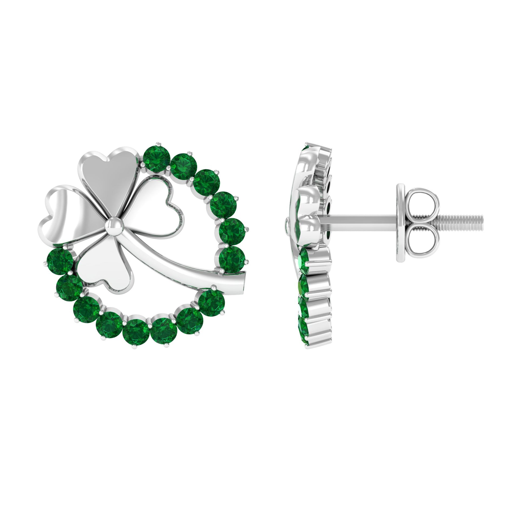 0.50 CT Emerald Eternity and Gold Clover Stud Earrings
