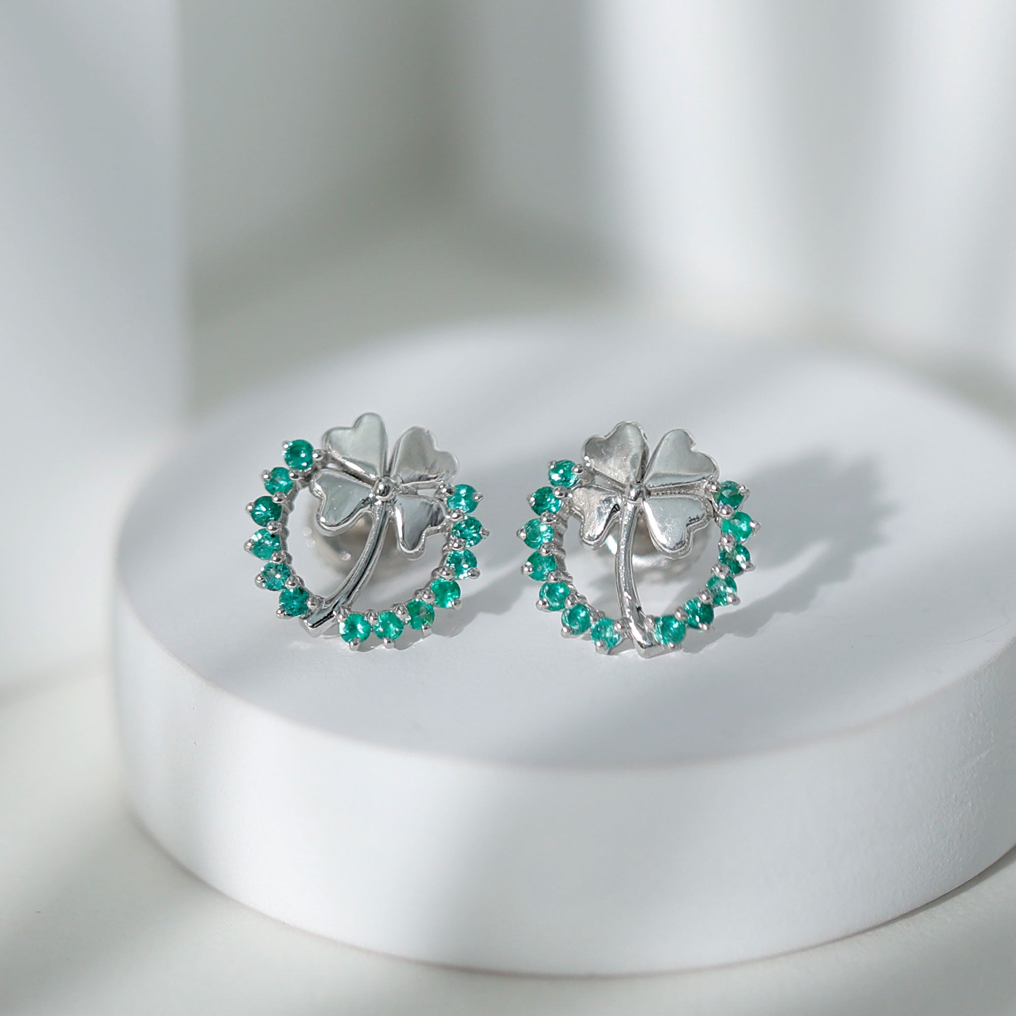 Genuine Emerald Clover Stud Earrings for Women AAA - Rosec Jewels