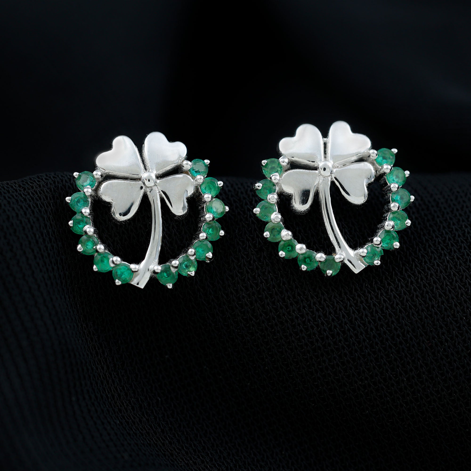 Genuine Emerald Clover Stud Earrings for Women AAA - Rosec Jewels