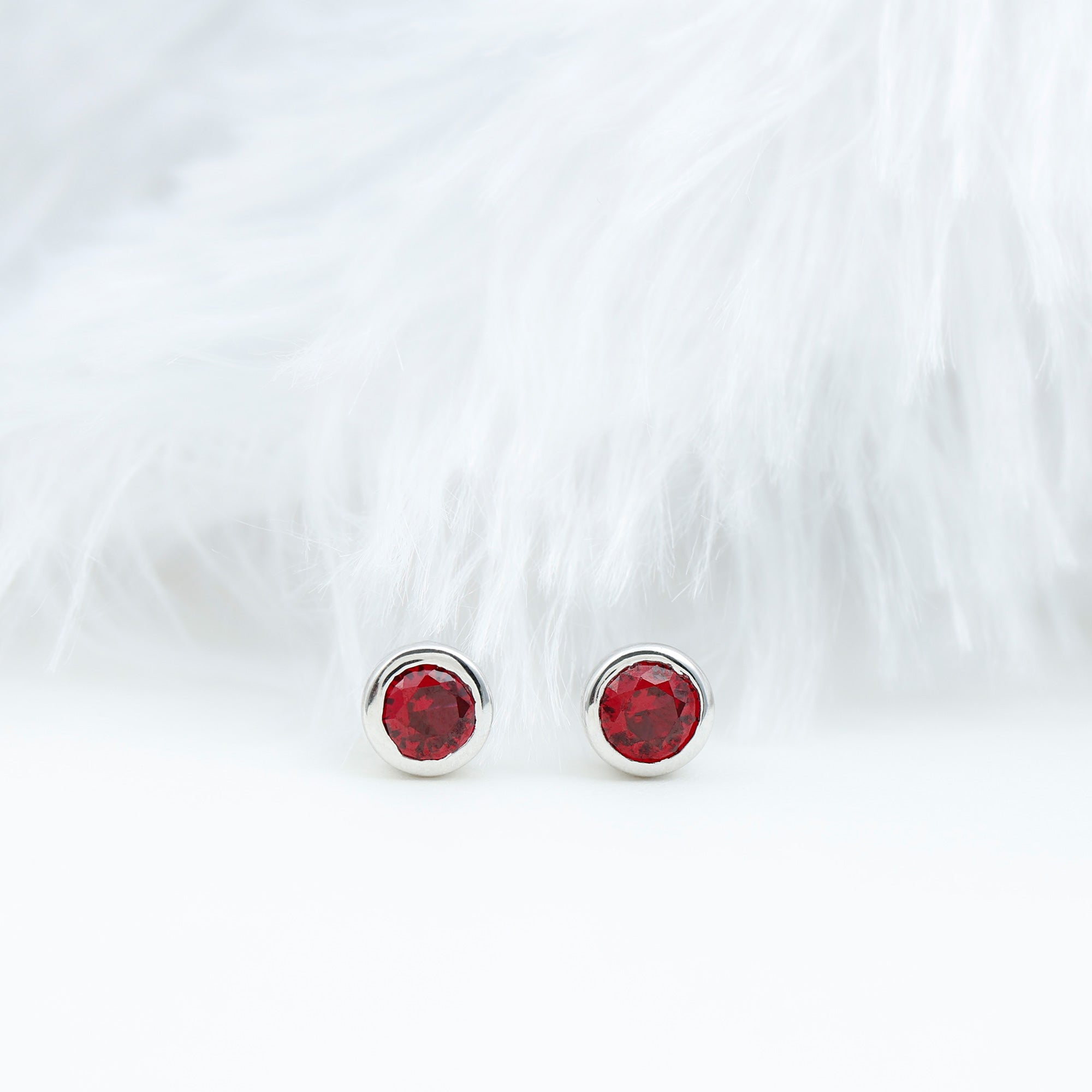 Minimalist Lab Grown Ruby Stud Earrings in Bezel Setting AAAA - Rosec Jewels
