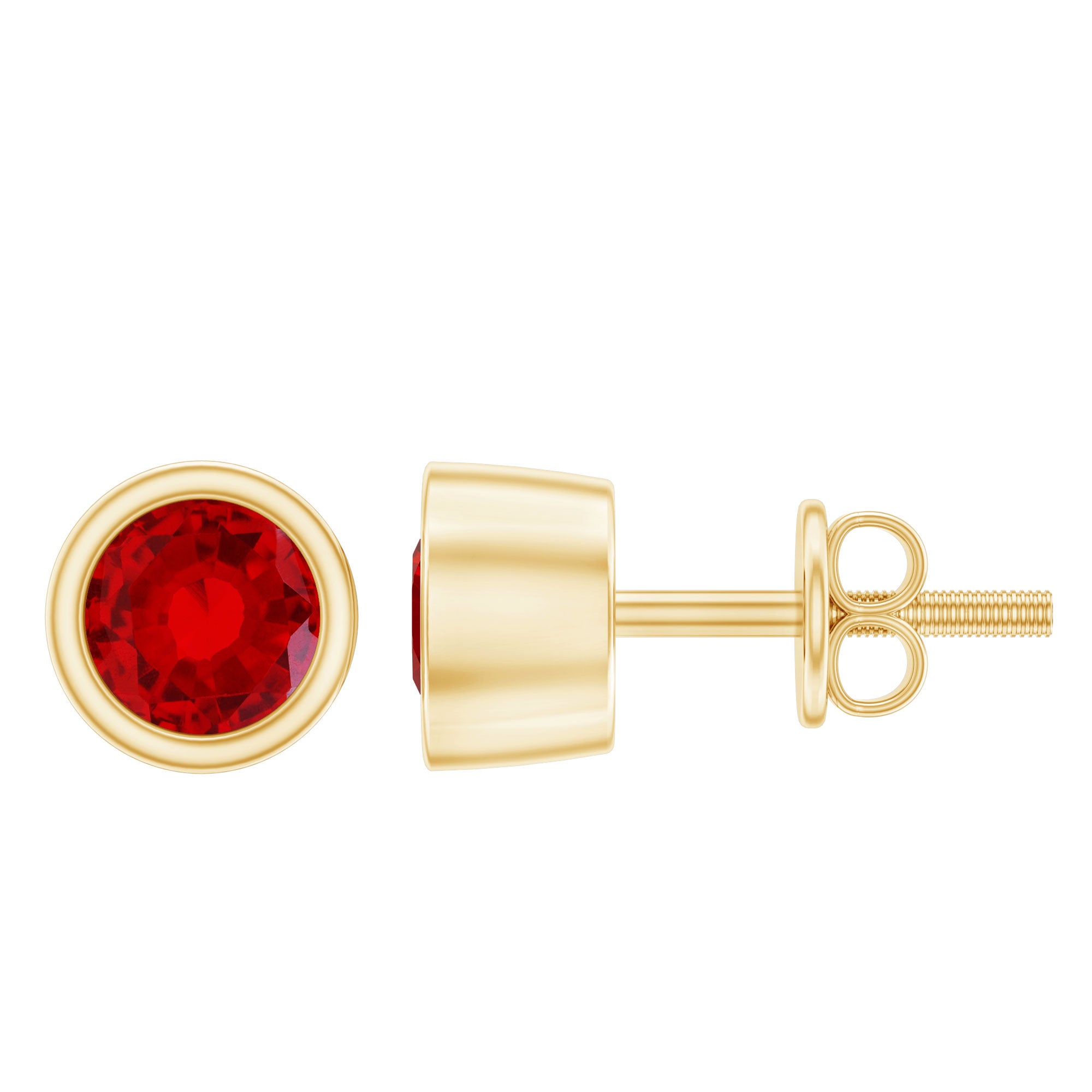 Minimalist Lab Grown Ruby Stud Earrings in Bezel Setting AAAA - Rosec Jewels