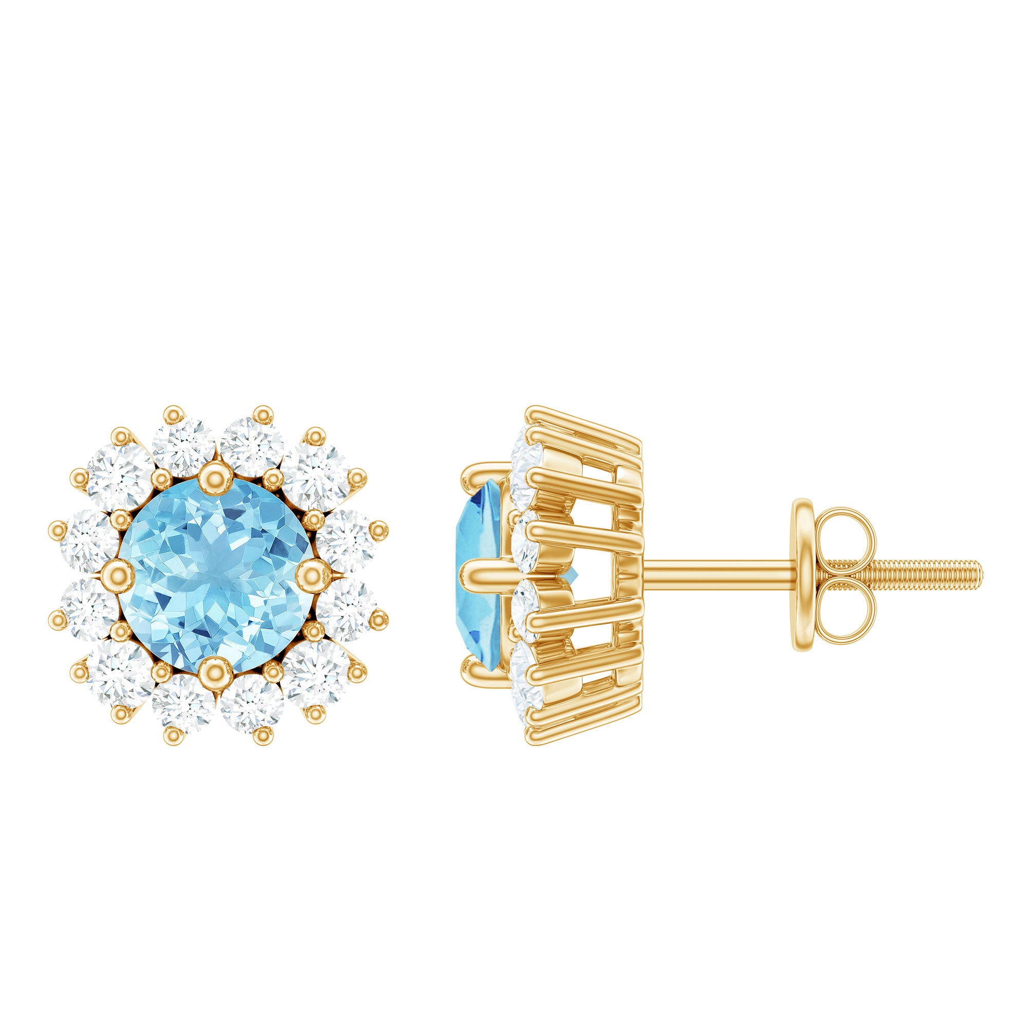 Genuine Aquamarine and Diamond Halo Stud Earrings AAA - Rosec Jewels