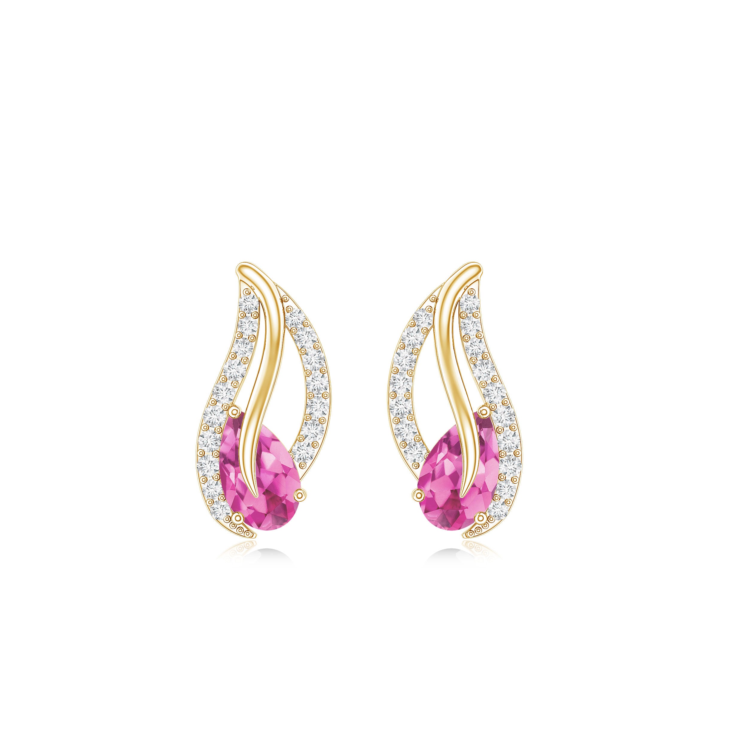 Natural Pink Tourmaline Leaf Earrings with Diamond AAA - Rosec Jewels