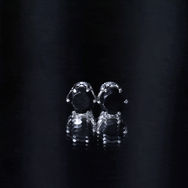 Black Onyx Solitaire Stud Earrings in Claw Setting AAA - Rosec Jewels