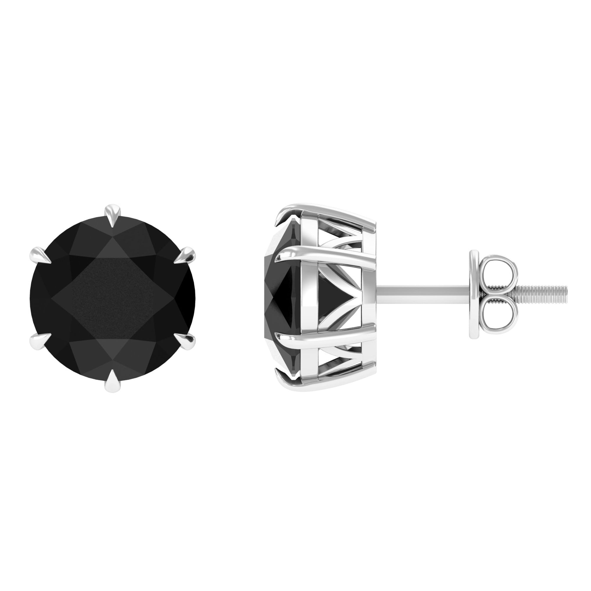 Black Onyx Solitaire Stud Earrings in Claw Setting AAA - Rosec Jewels