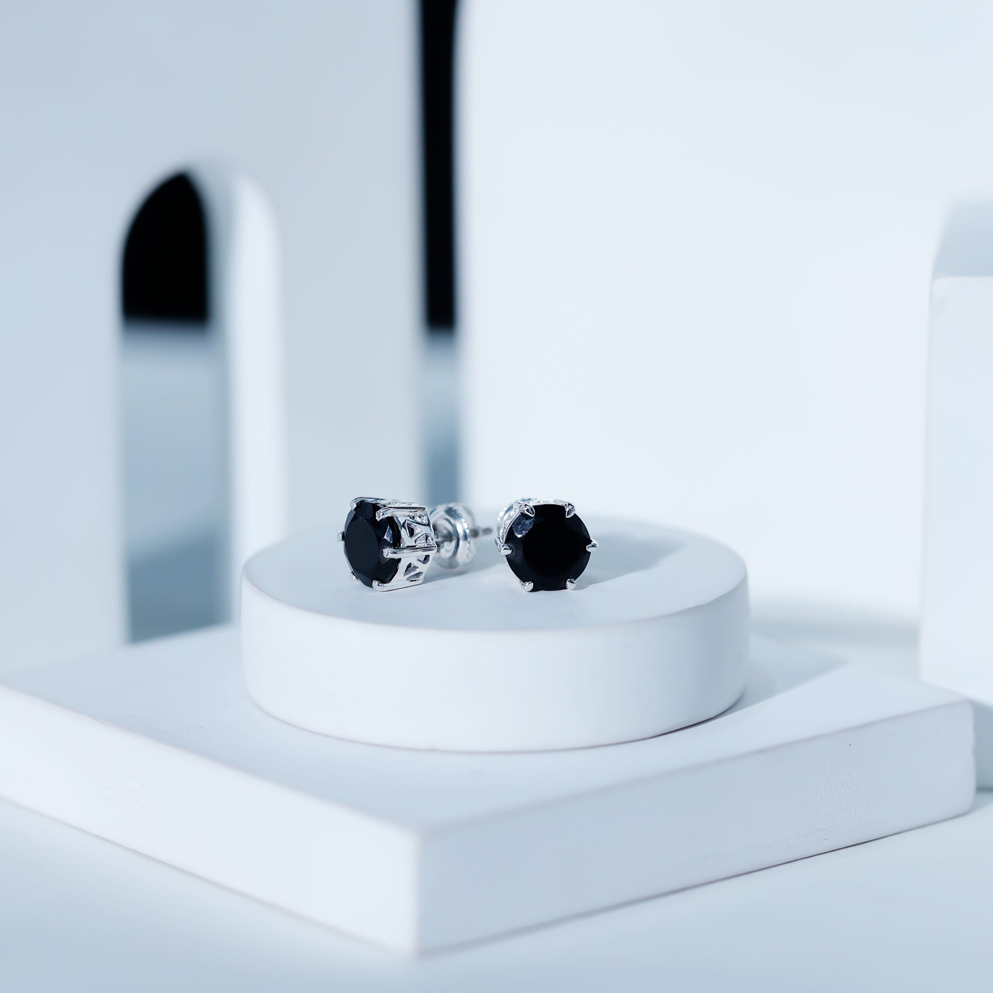Black Onyx Solitaire Stud Earrings in Claw Setting AAA - Rosec Jewels