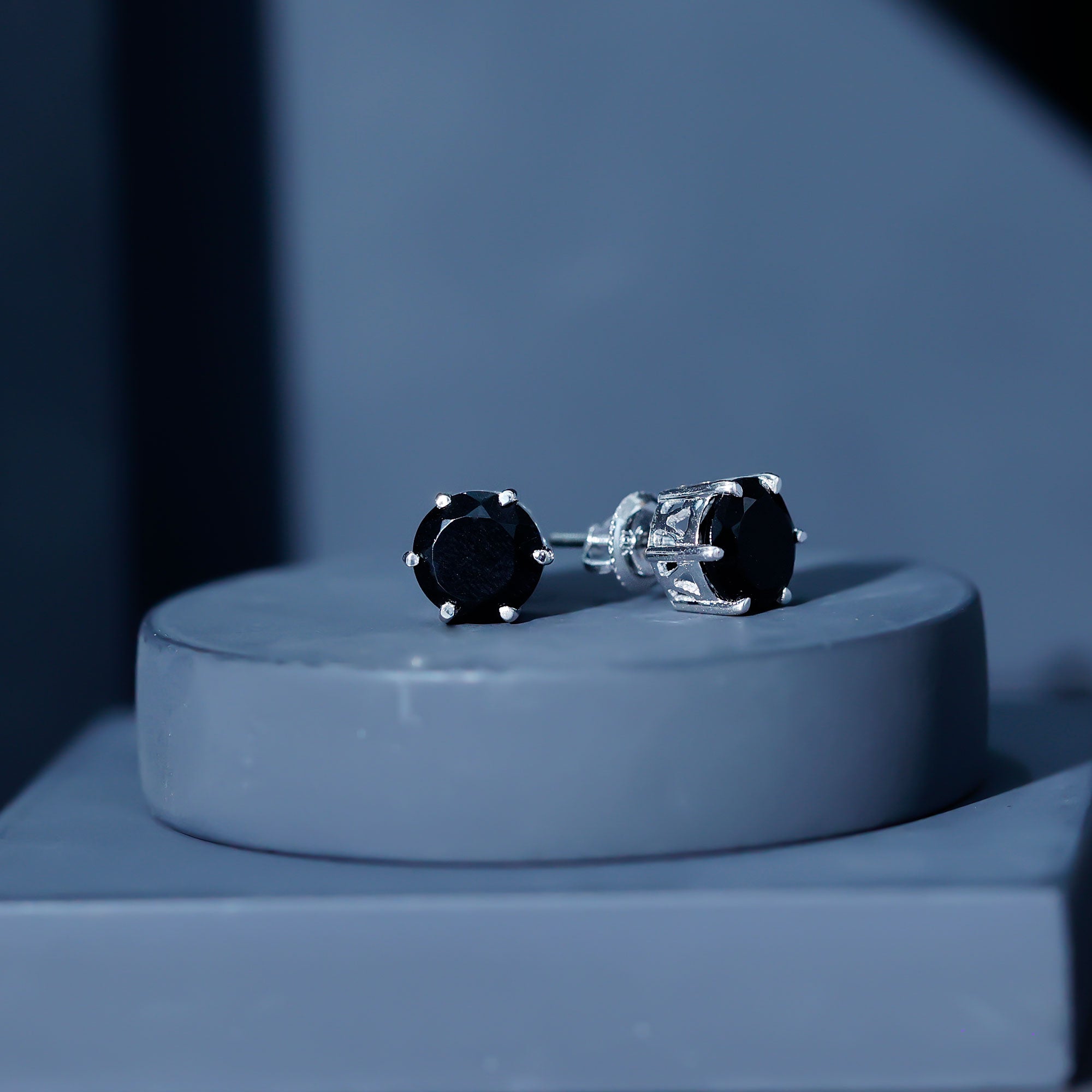 Black Onyx Solitaire Stud Earrings in Claw Setting AAA - Rosec Jewels
