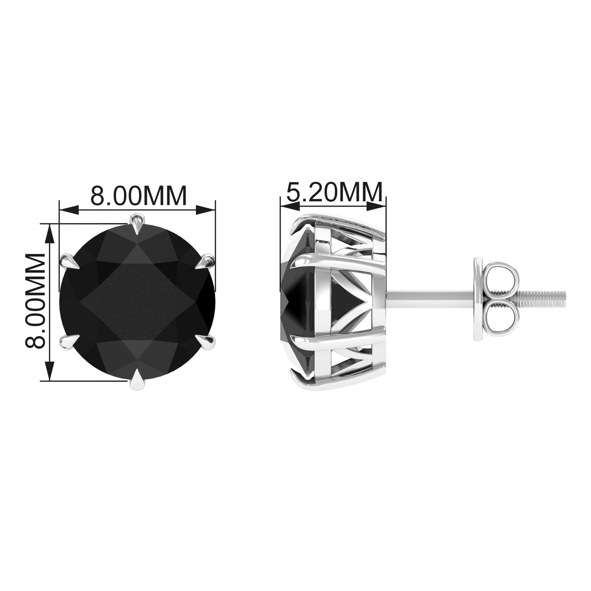 Black Onyx Solitaire Stud Earrings in Claw Setting AAA - Rosec Jewels
