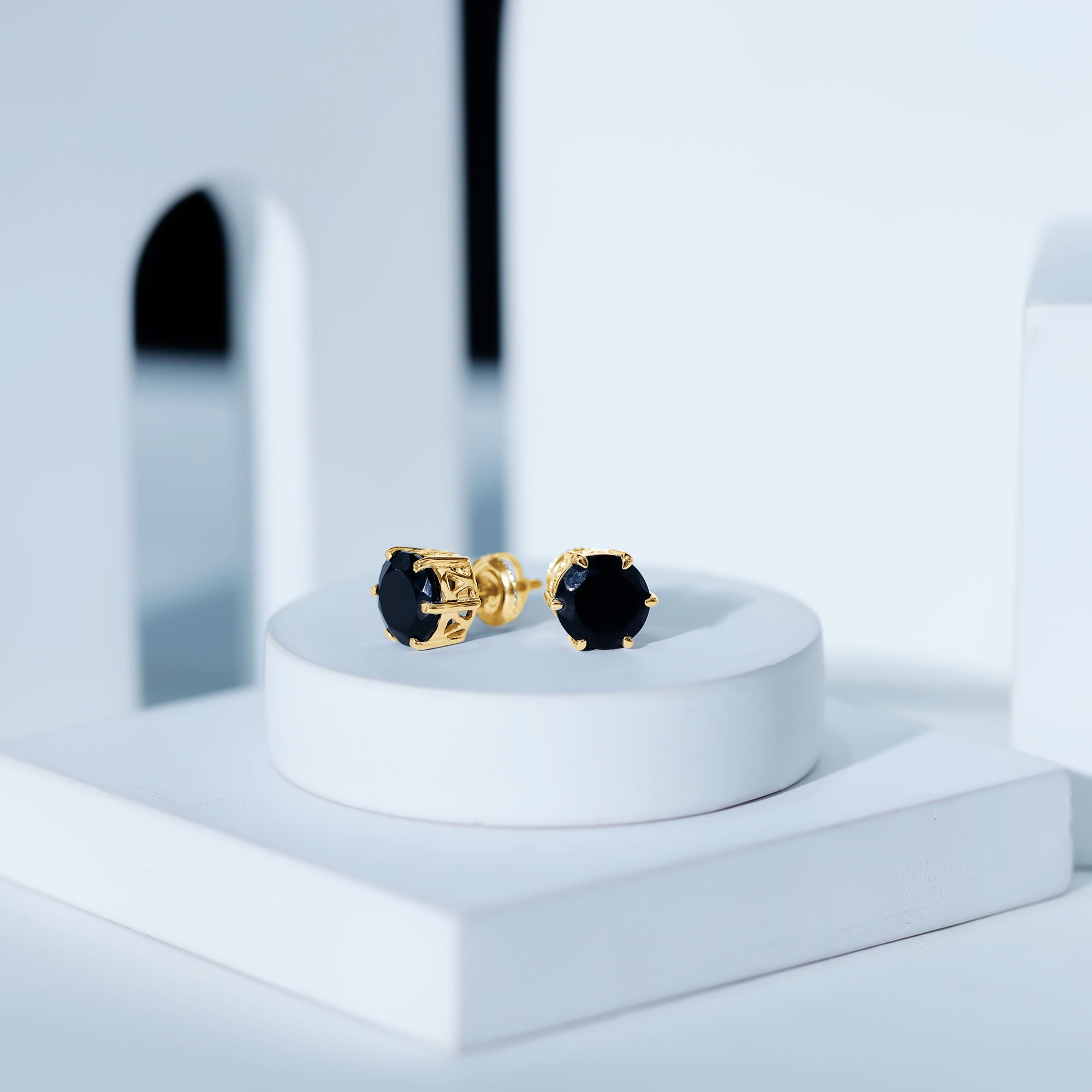 Black Onyx Solitaire Stud Earrings in Claw Setting AAA - Rosec Jewels