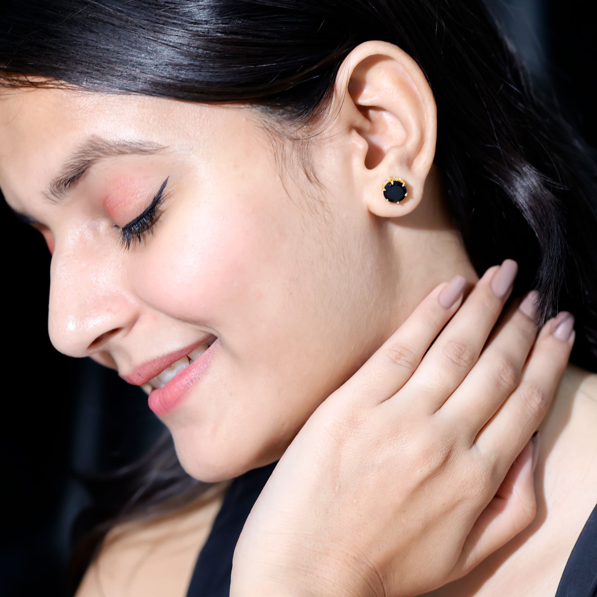 Black Onyx Solitaire Stud Earrings in Claw Setting AAA - Rosec Jewels
