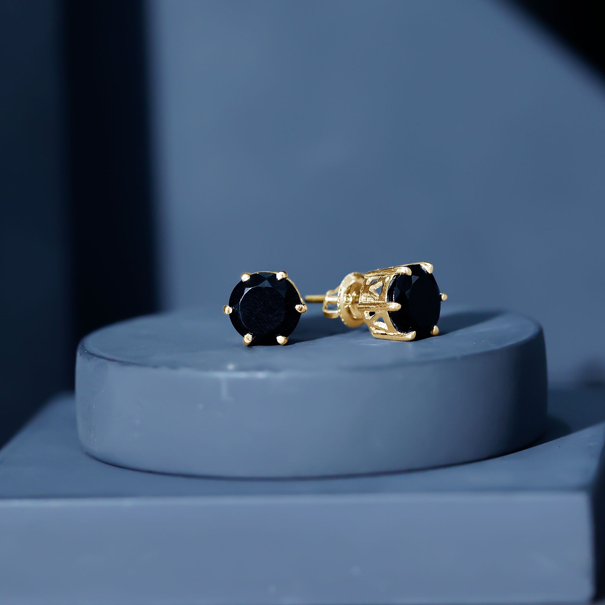 Black Onyx Solitaire Stud Earrings in Claw Setting AAA - Rosec Jewels