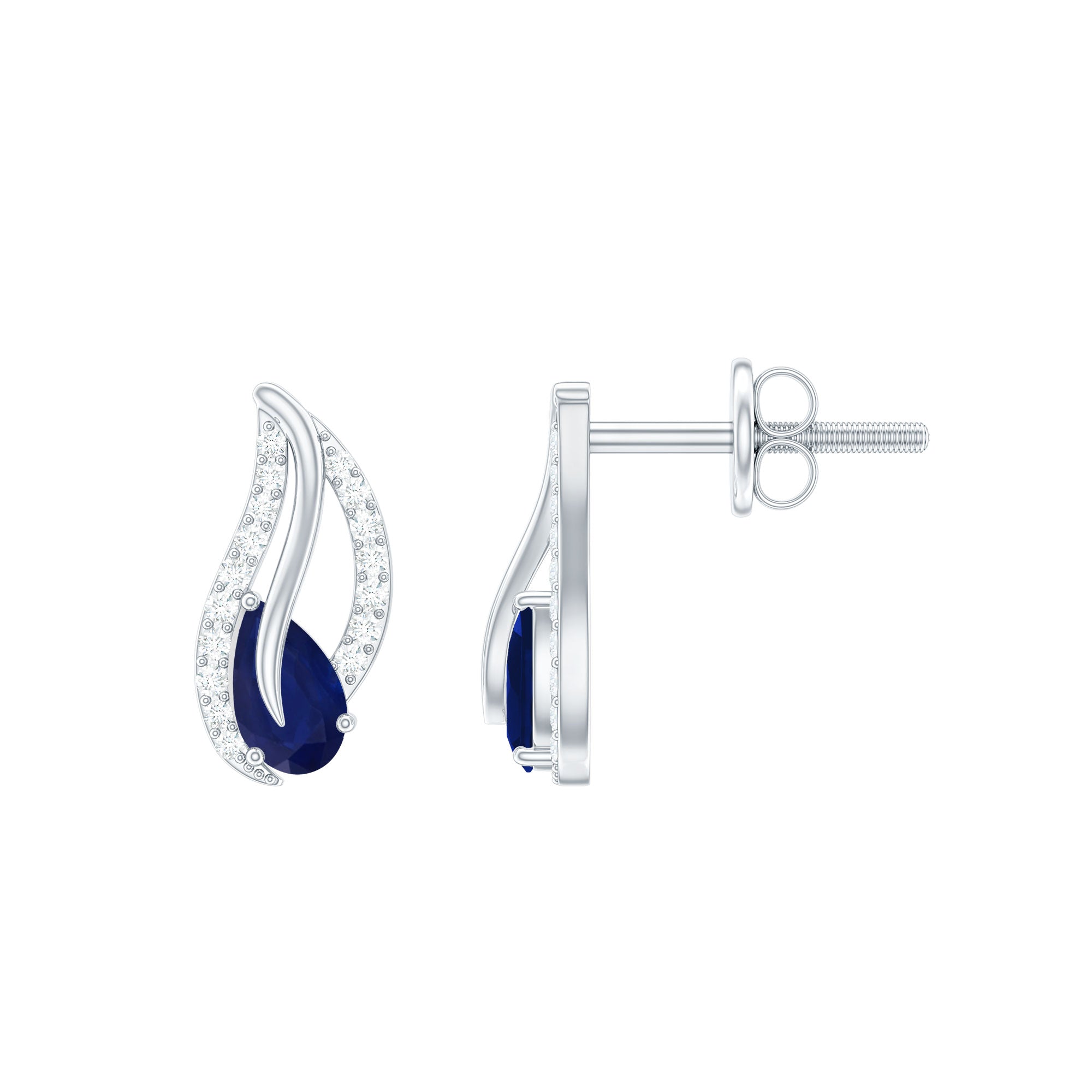 Nature Inspired Blue Sapphire Diamond Leaf Earrings