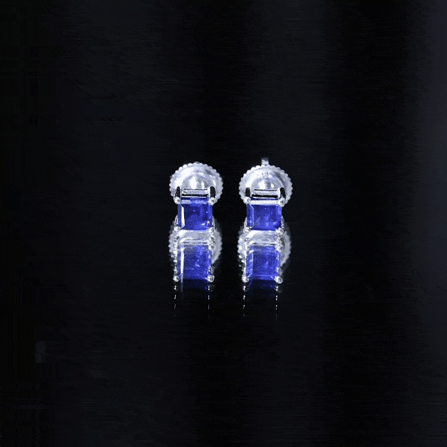 1 Carat Solitaire Blue Sapphire Princess Cut Stud Earrings AAA - Rosec Jewels