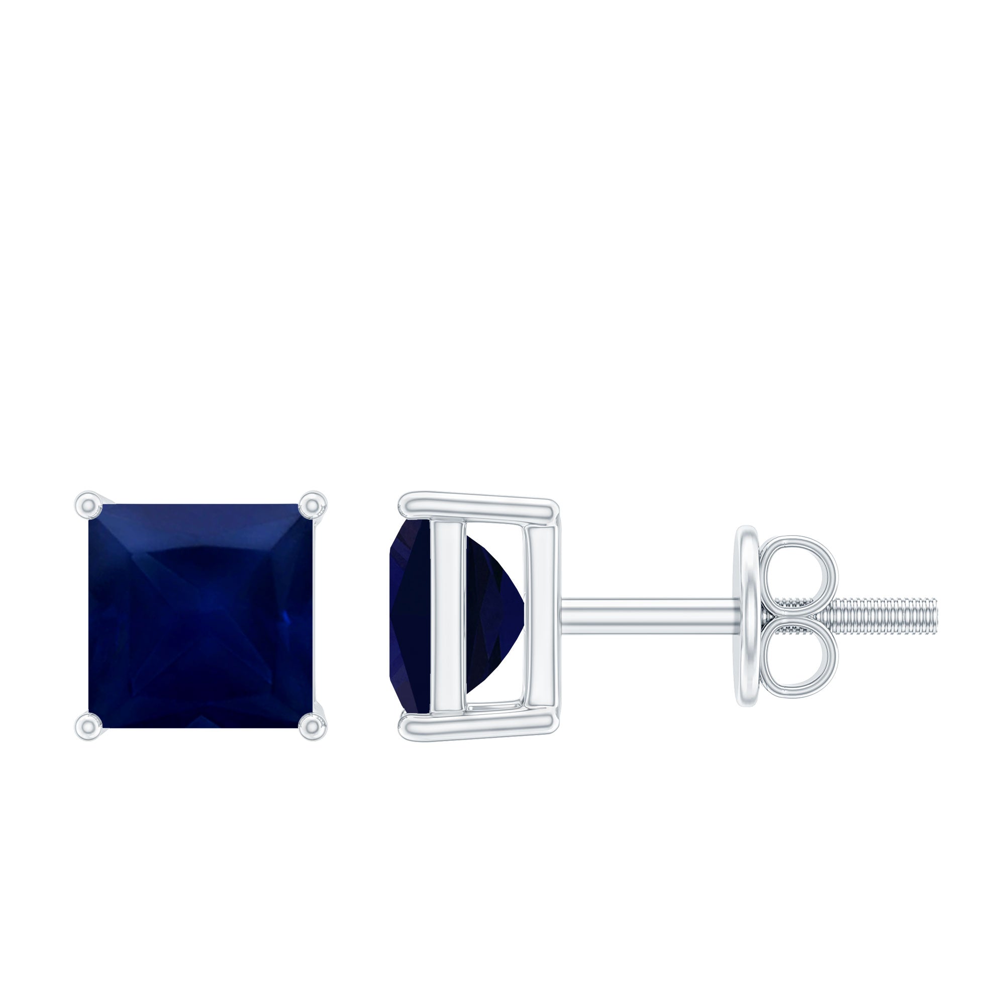 1 Carat Solitaire Blue Sapphire Princess Cut Stud Earrings AAA - Rosec Jewels