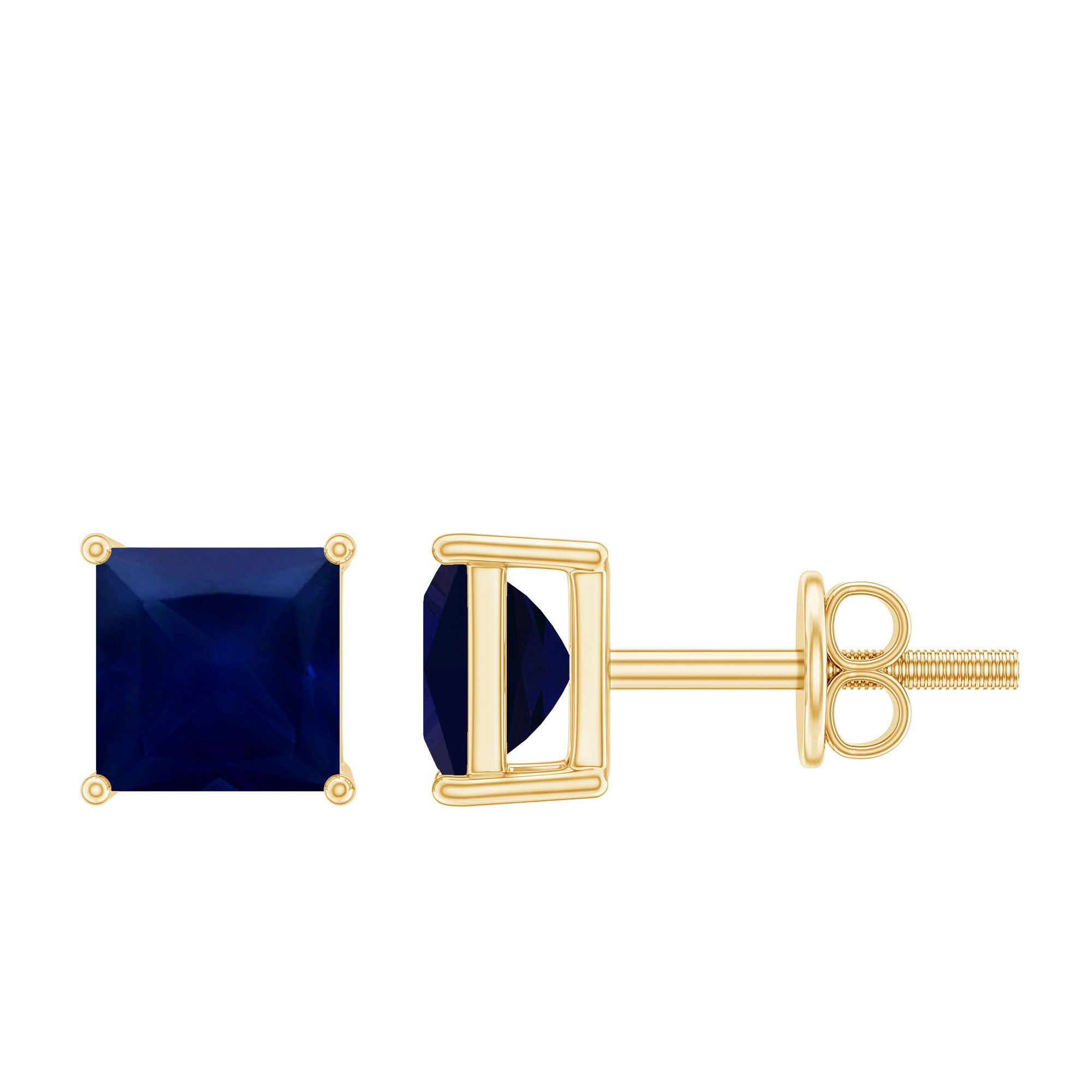 1 Carat Solitaire Blue Sapphire Princess Cut Stud Earrings AAA - Rosec Jewels