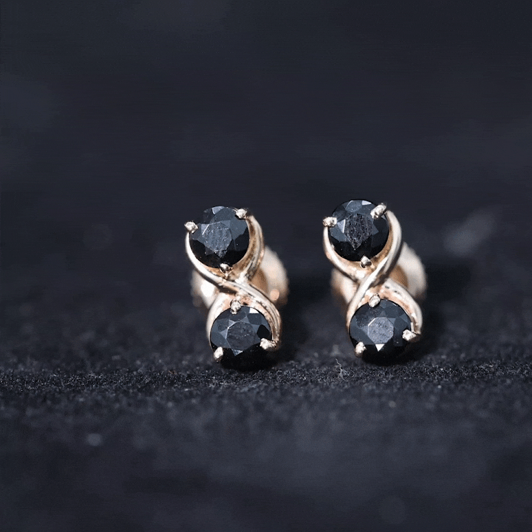 Genuine 1.8 Carat Black Spinel Two Stone Infinity Stud Earrings AAA - Rosec Jewels