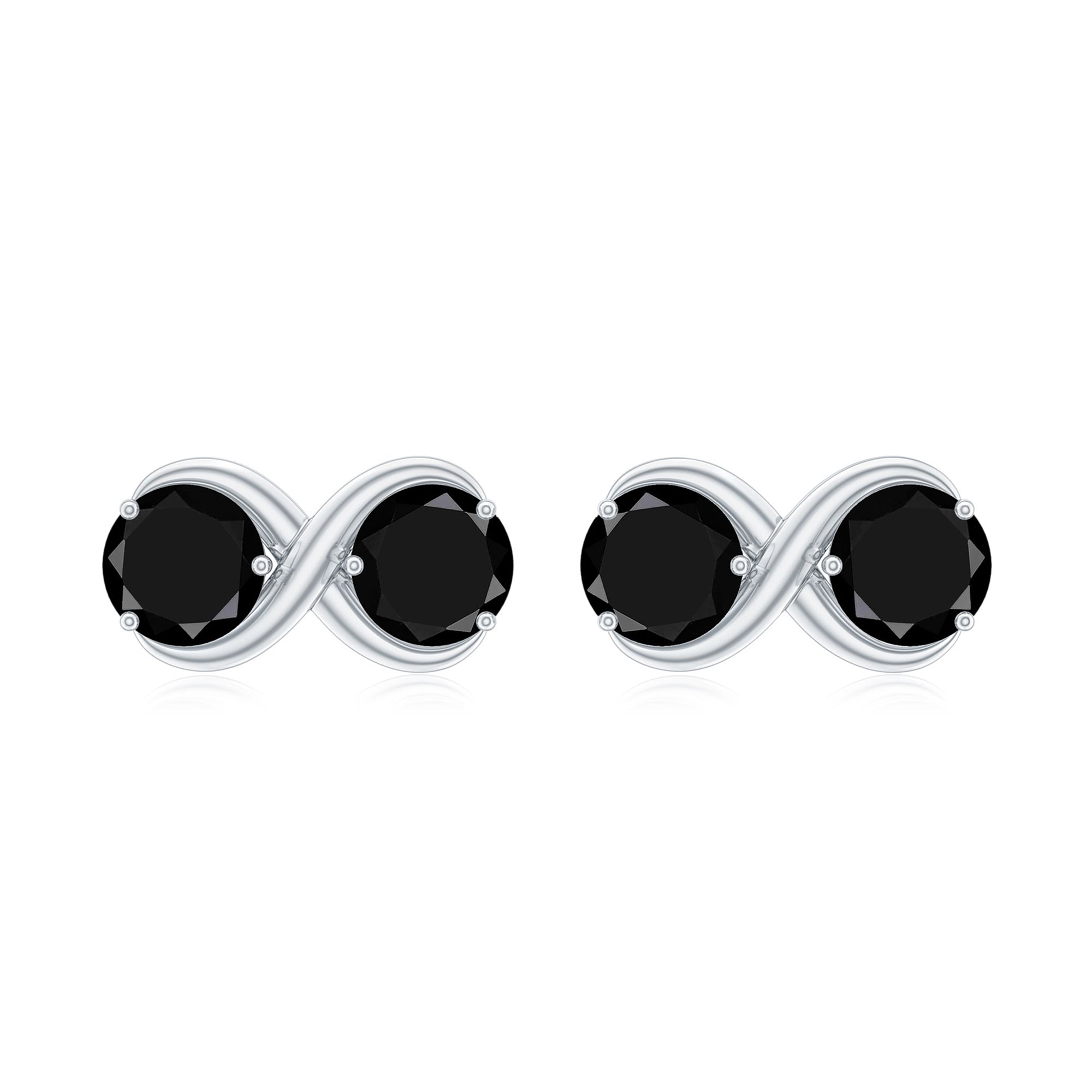 Genuine 1.8 Carat Black Spinel Two Stone Infinity Stud Earrings AAA - Rosec Jewels