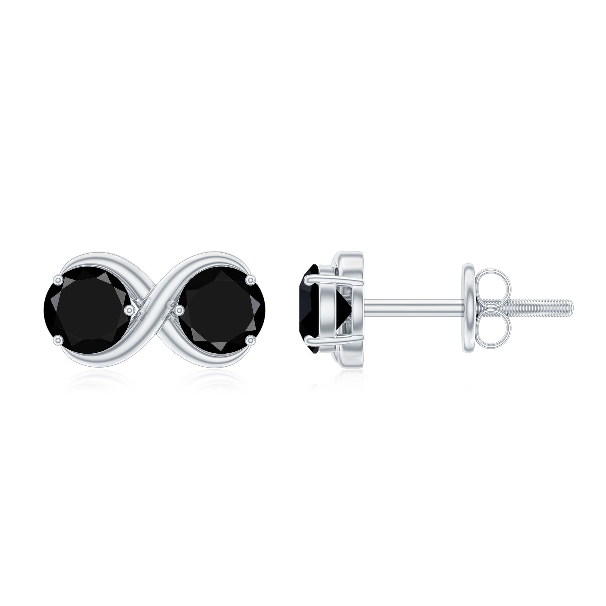 Genuine 1.8 Carat Black Spinel Two Stone Infinity Stud Earrings AAA - Rosec Jewels