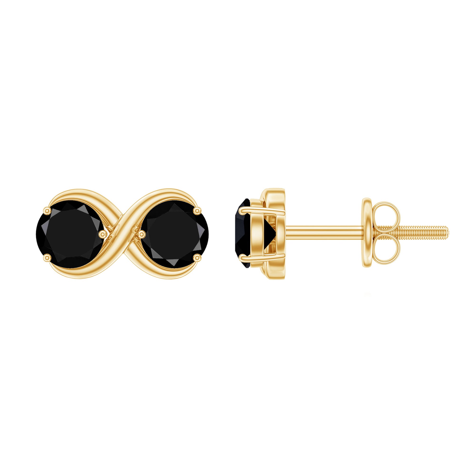 Genuine 1.8 Carat Black Spinel Two Stone Infinity Stud Earrings AAA - Rosec Jewels