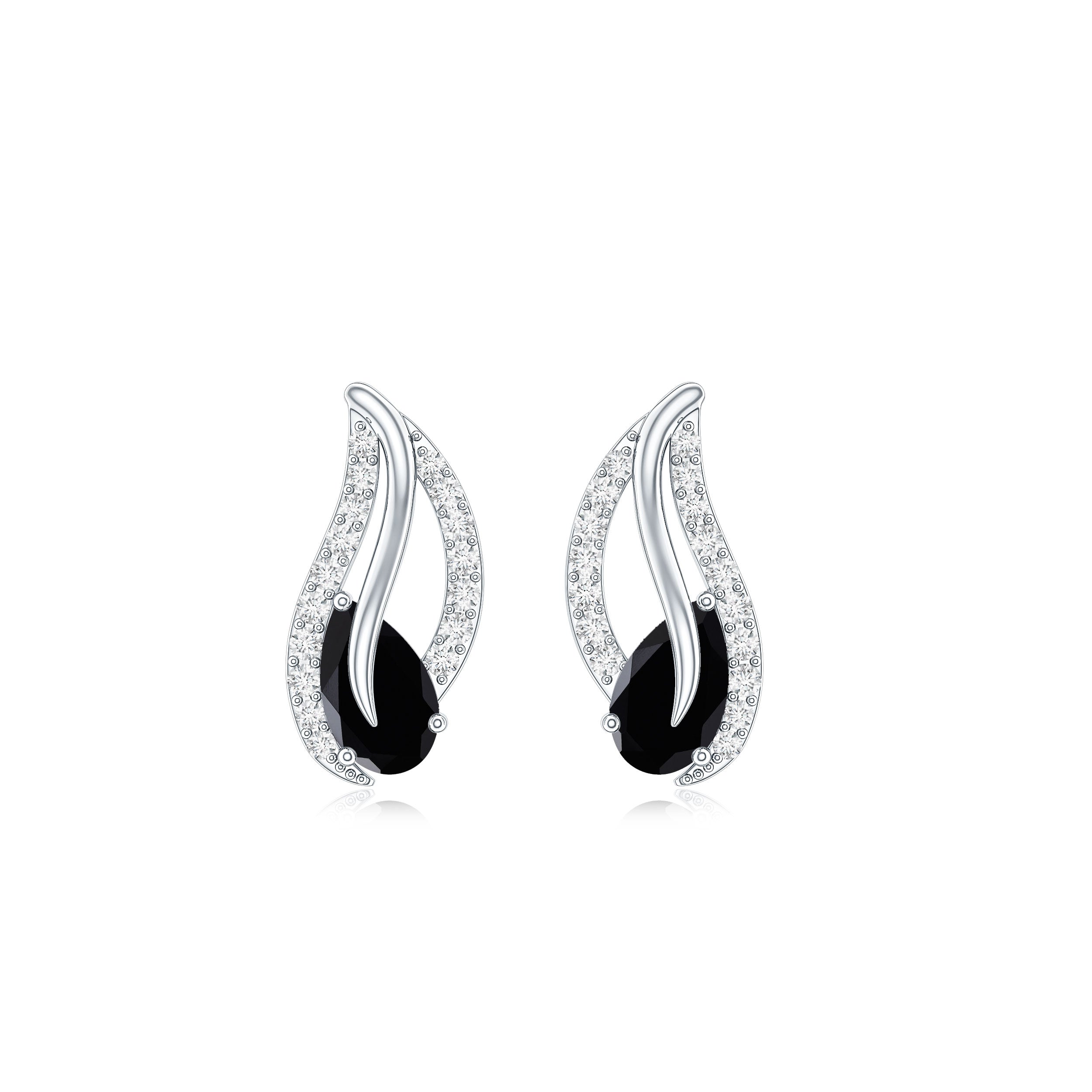 Genuine Pear Shape Black Onyx leaf Stud Earrings With Certificate AAA - Rosec Jewels
