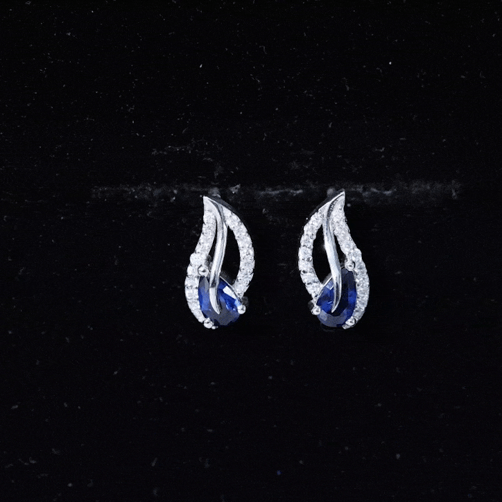 Lab Created Blue Sapphire and Moissanite Leaf Stud Earrings AAAA - Rosec Jewels