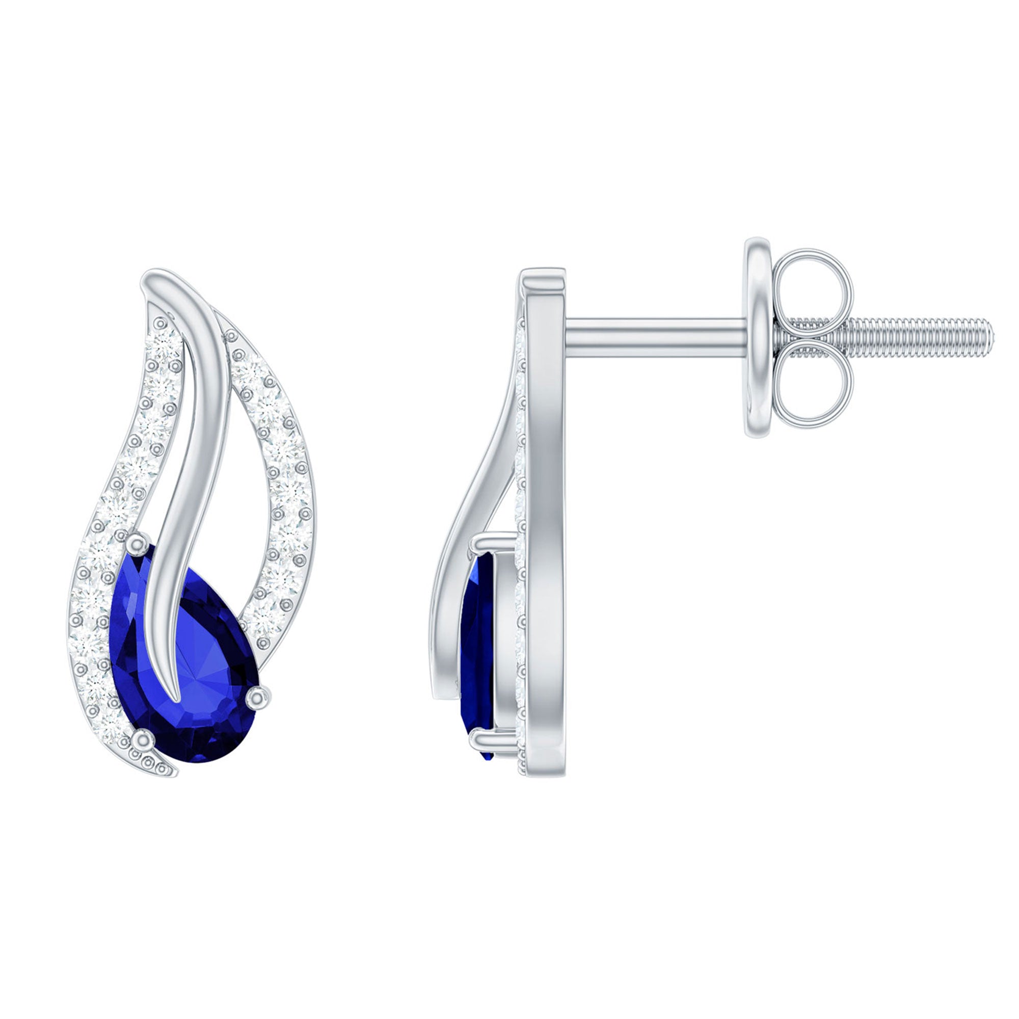 Lab Created Blue Sapphire and Moissanite Leaf Stud Earrings