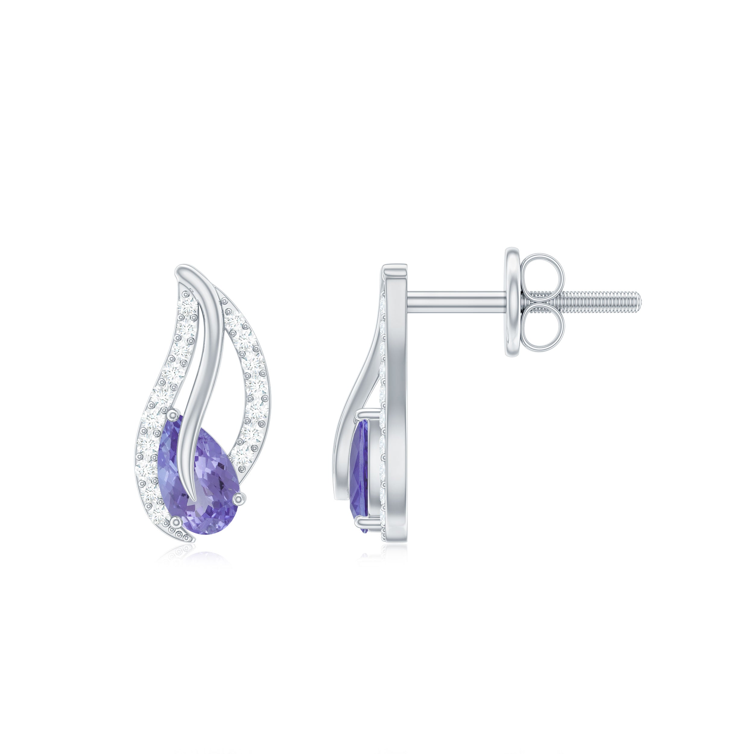 Pear Shape Tanzanite and Diamond Leaf Stud Earrings AAA - Rosec Jewels
