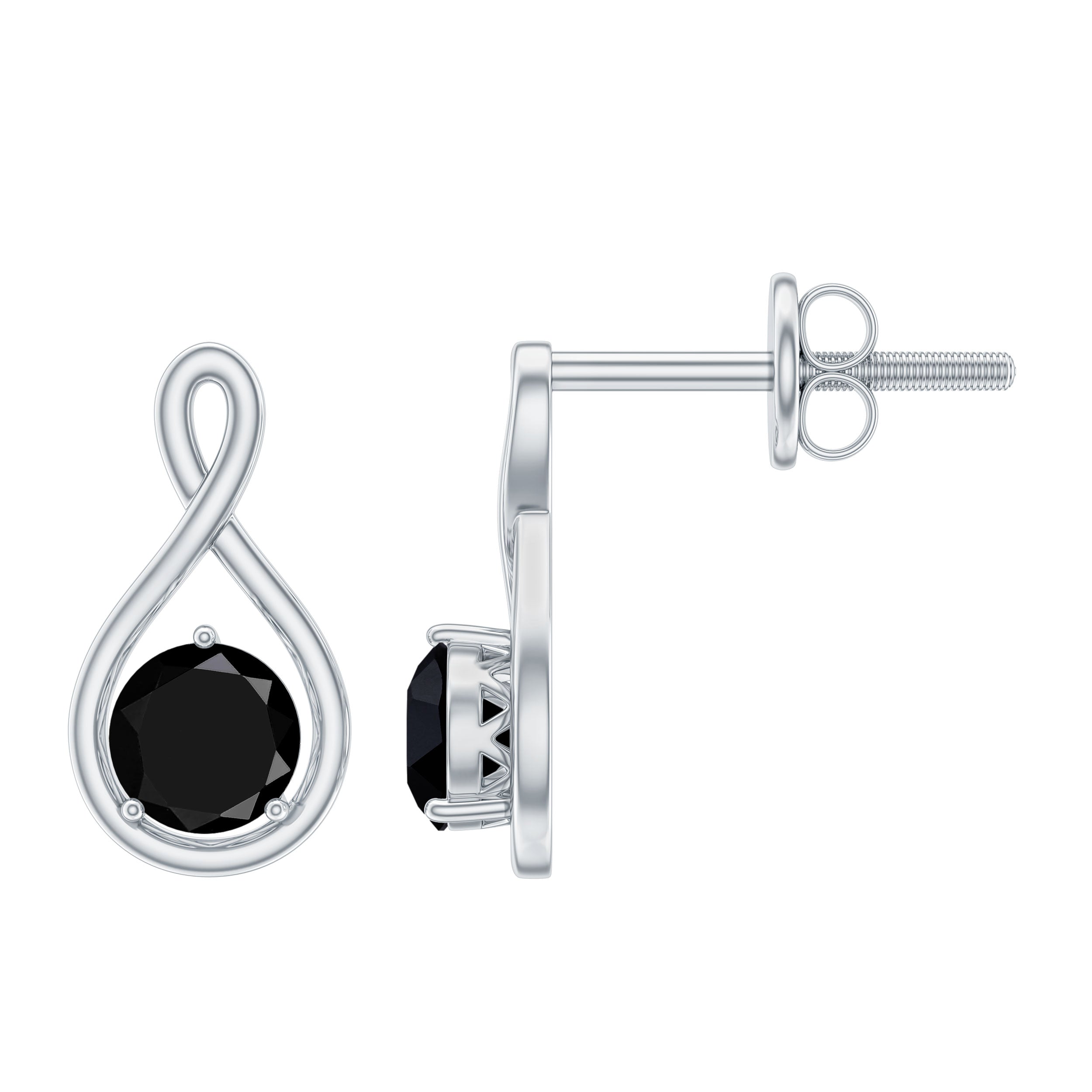 Certified Real Black Spinel Infinity Earrings with Screw Back AAA - Rosec Jewels