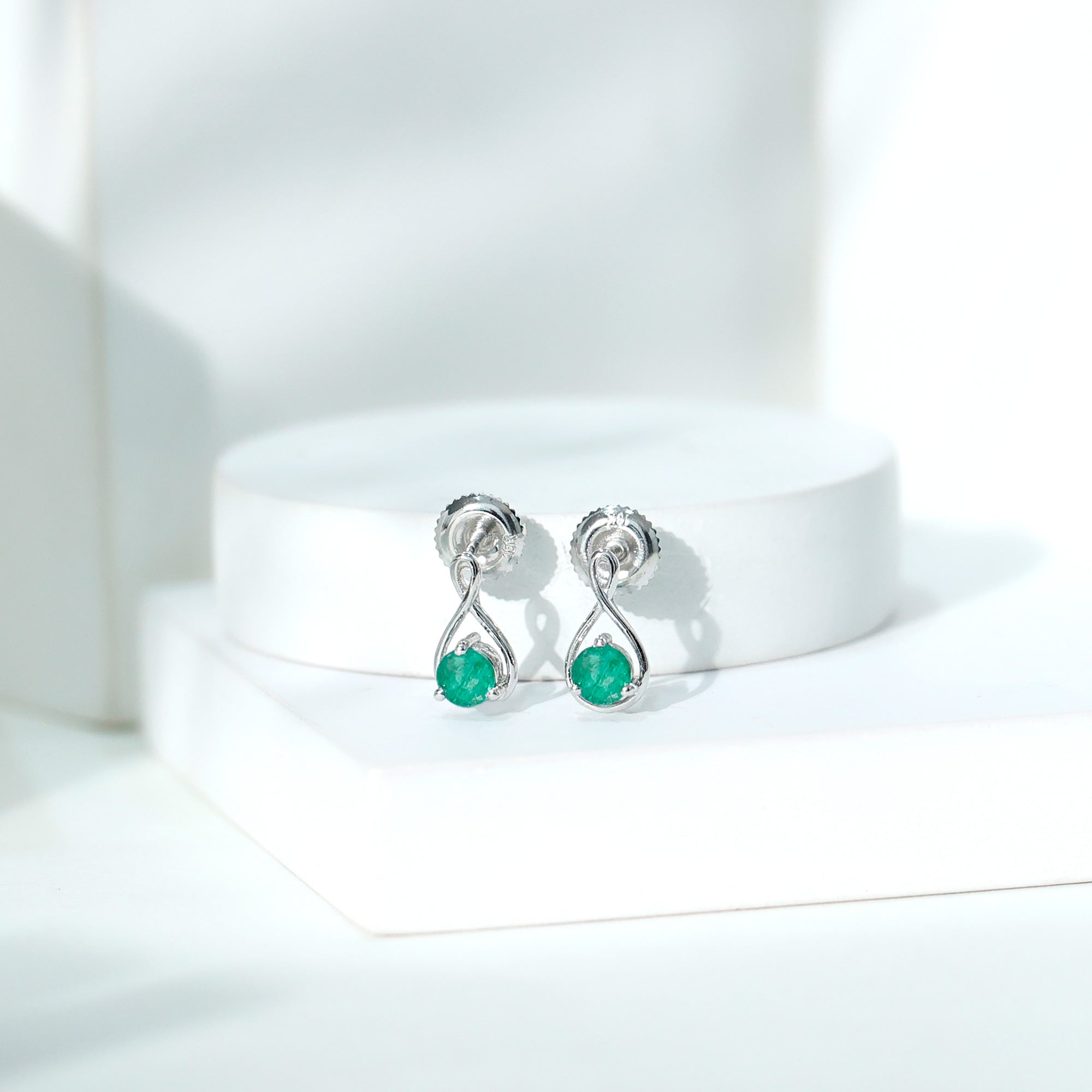1 Carat Round Cut Emerald Solitaire Stud Earrings AAA - Rosec Jewels