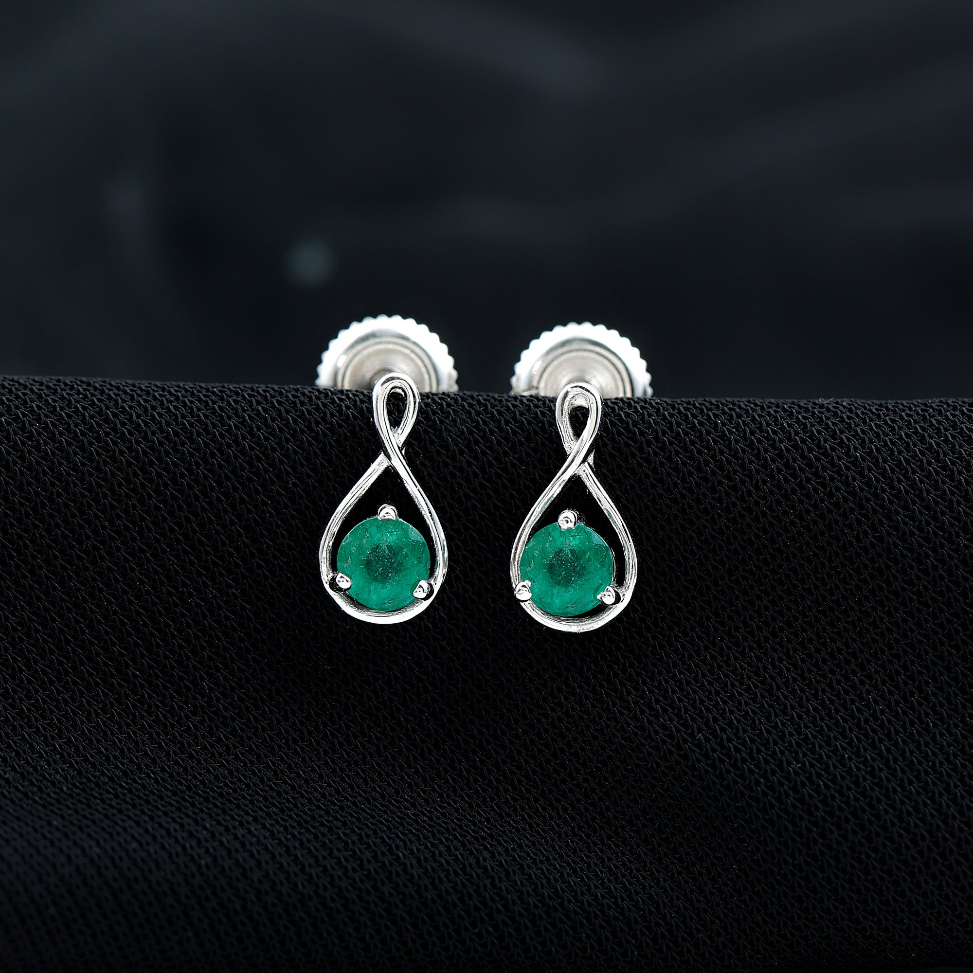 1 Carat Round Cut Emerald Solitaire Stud Earrings AAA - Rosec Jewels