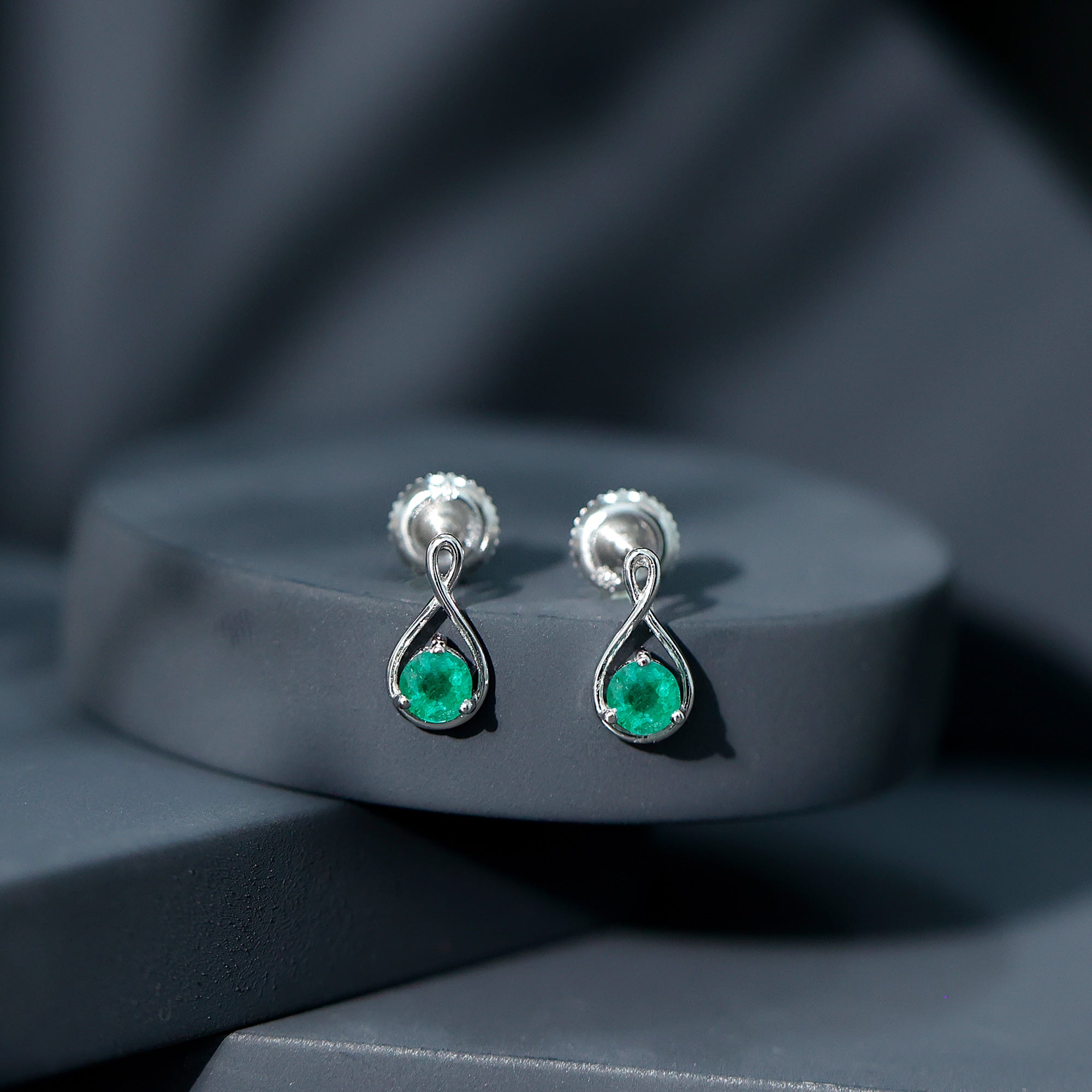 1 Carat Round Cut Emerald Solitaire Stud Earrings AAA - Rosec Jewels