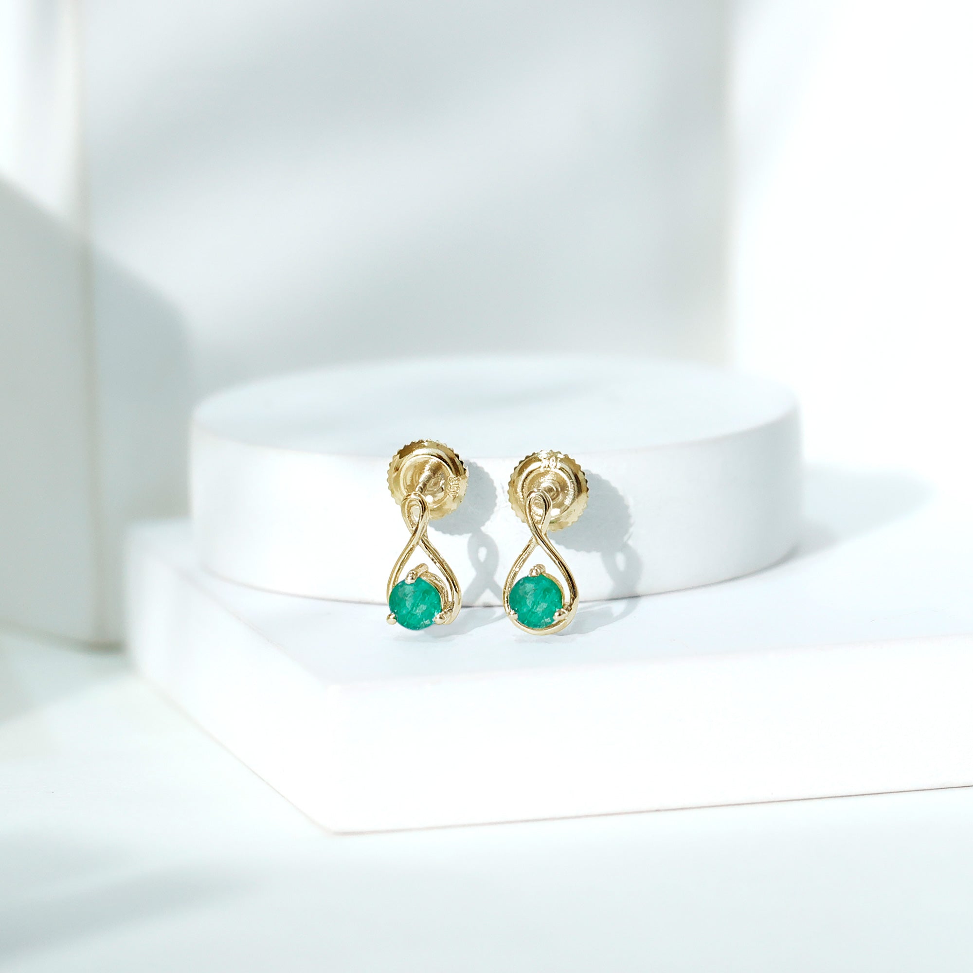 1 Carat Round Cut Emerald Solitaire Stud Earrings AAA - Rosec Jewels