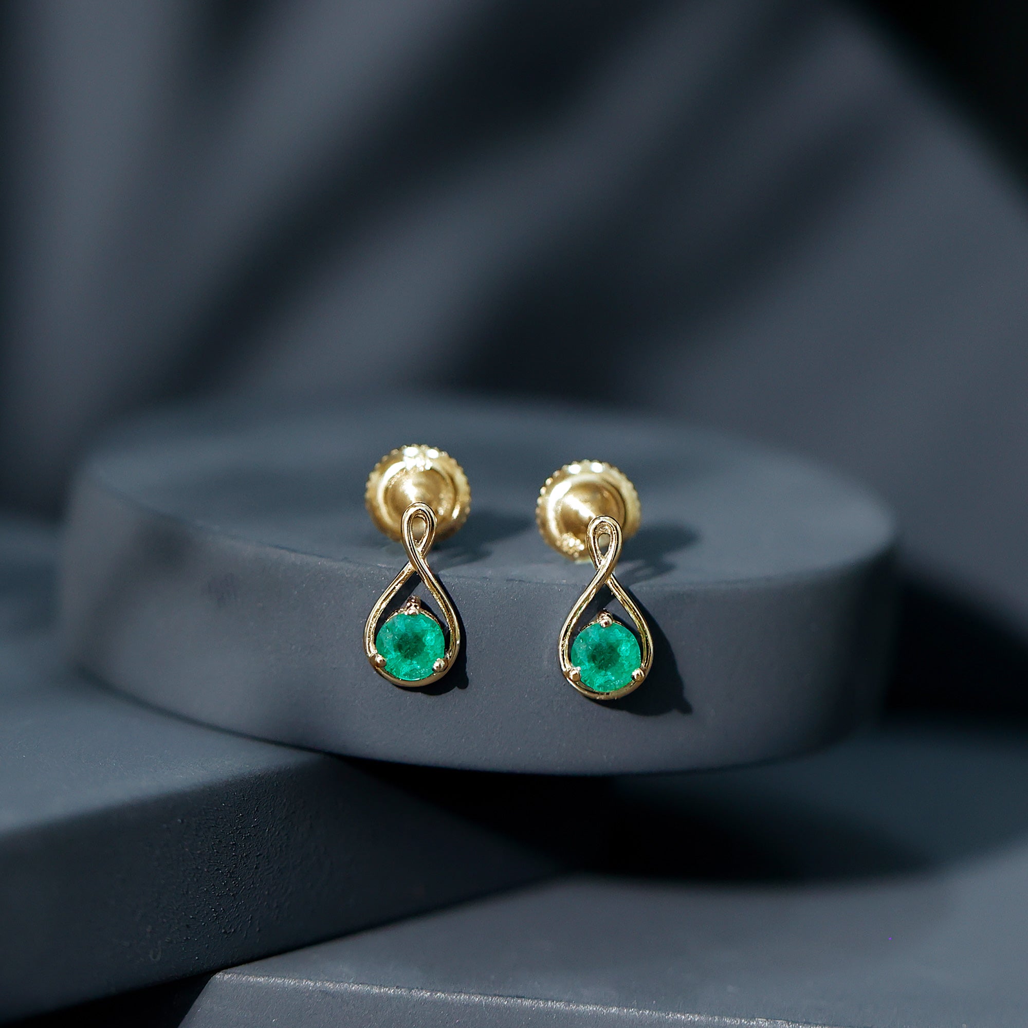 1 Carat Round Cut Emerald Solitaire Stud Earrings AAA - Rosec Jewels