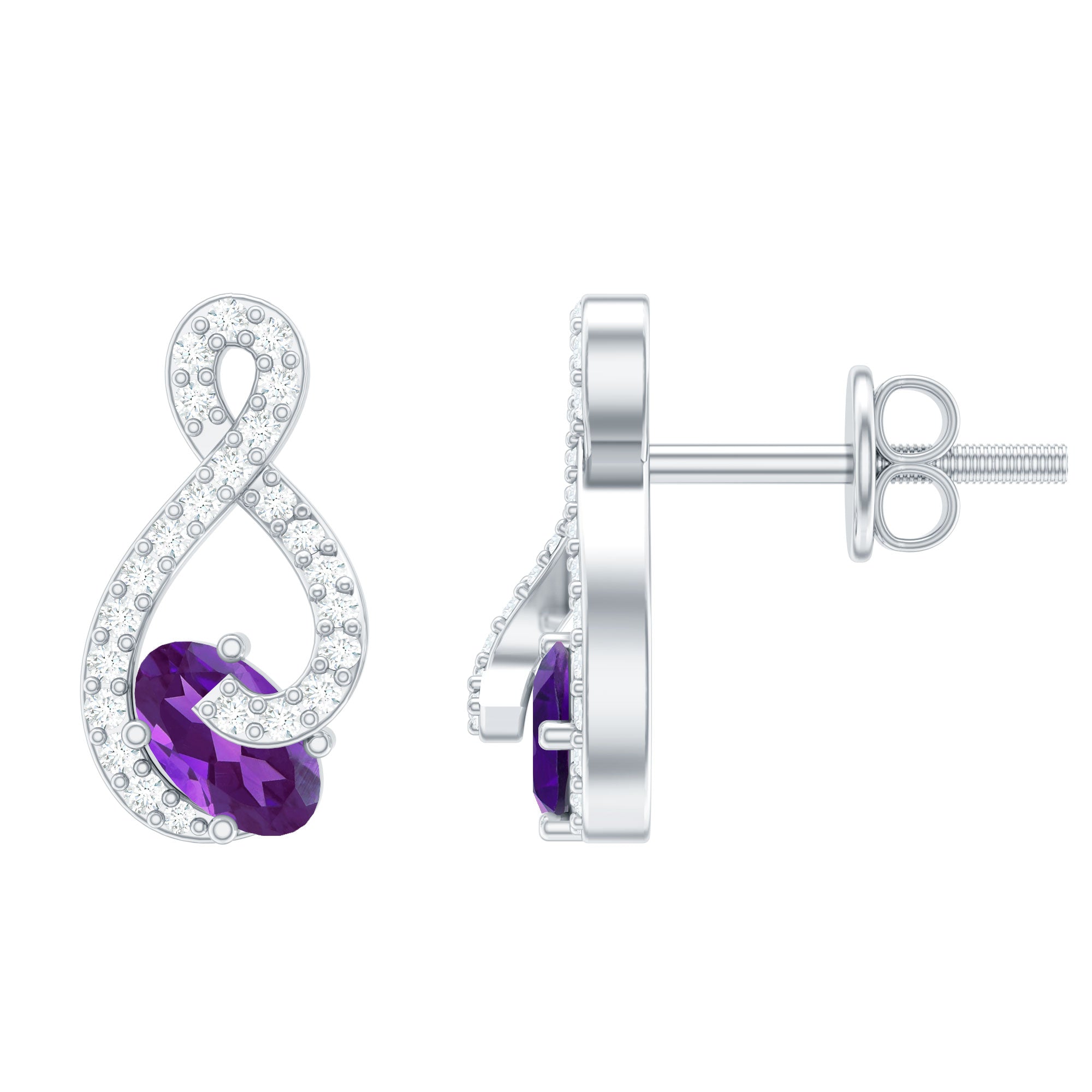 Boucles d'oreilles infinies en améthyste et diamant