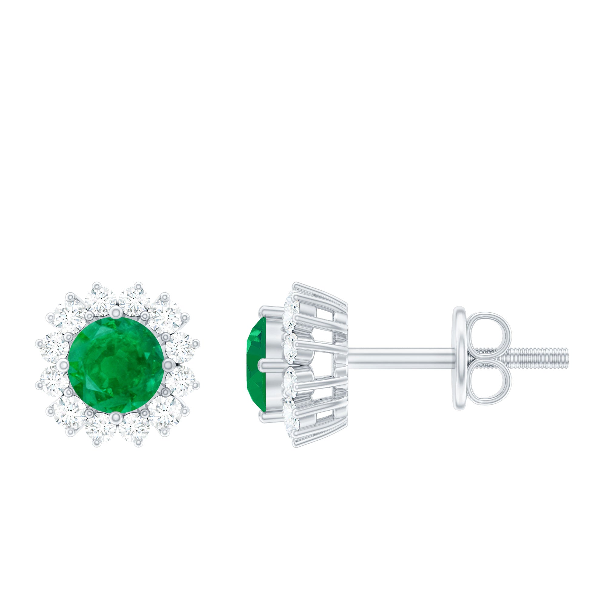 Classic Emerald Stud Earrings with Diamond Halo AAA - Rosec Jewels