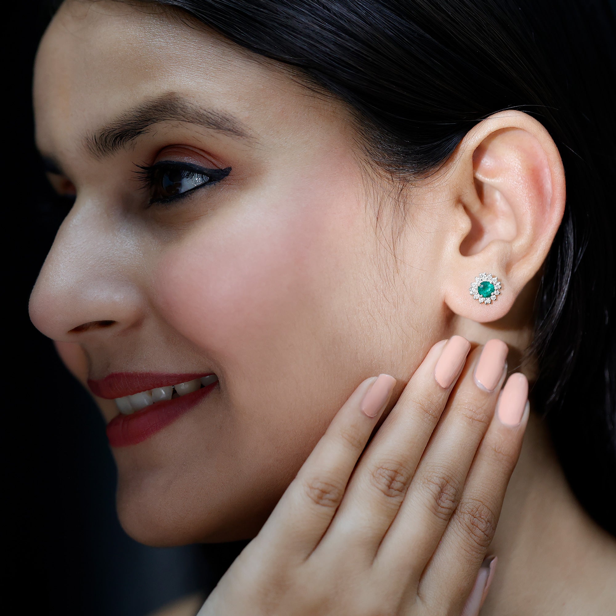 Classic Emerald Stud Earrings with Diamond Halo AAA - Rosec Jewels
