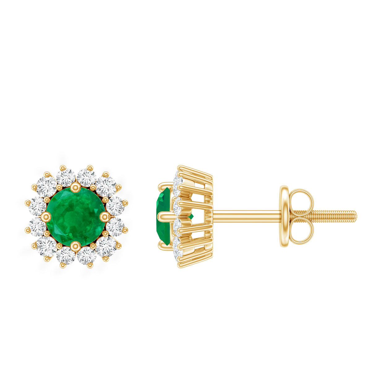 Classic Emerald Stud Earrings with Diamond Halo AAA - Rosec Jewels
