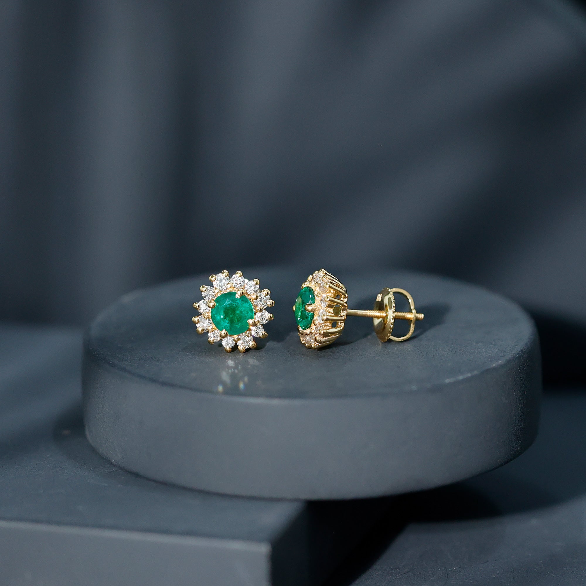 Classic Emerald Stud Earrings with Diamond Halo AAA - Rosec Jewels