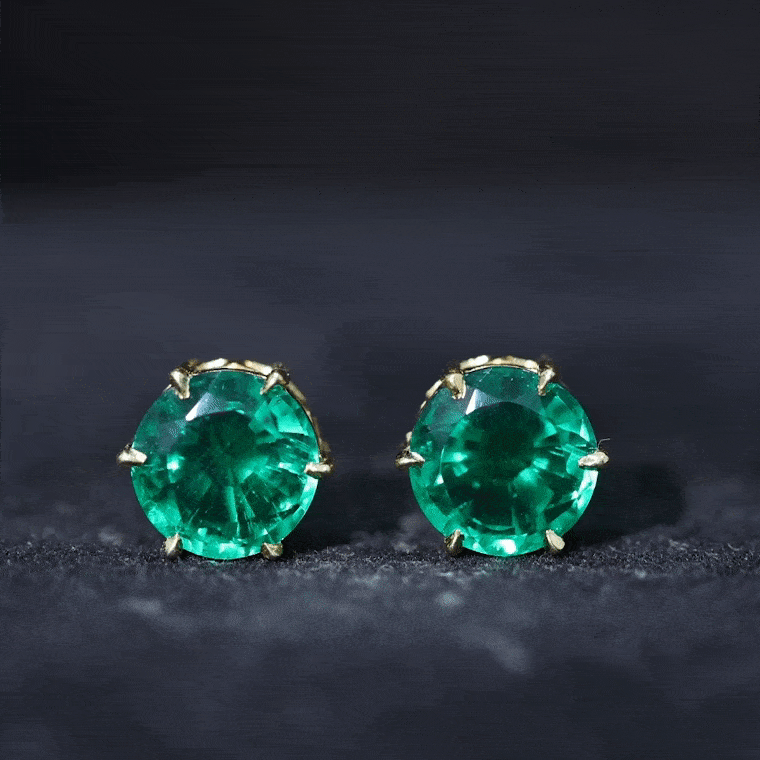 7 Carat Round Lab Grown Emerald Solitaire Stud Earrings AAAA - Rosec Jewels