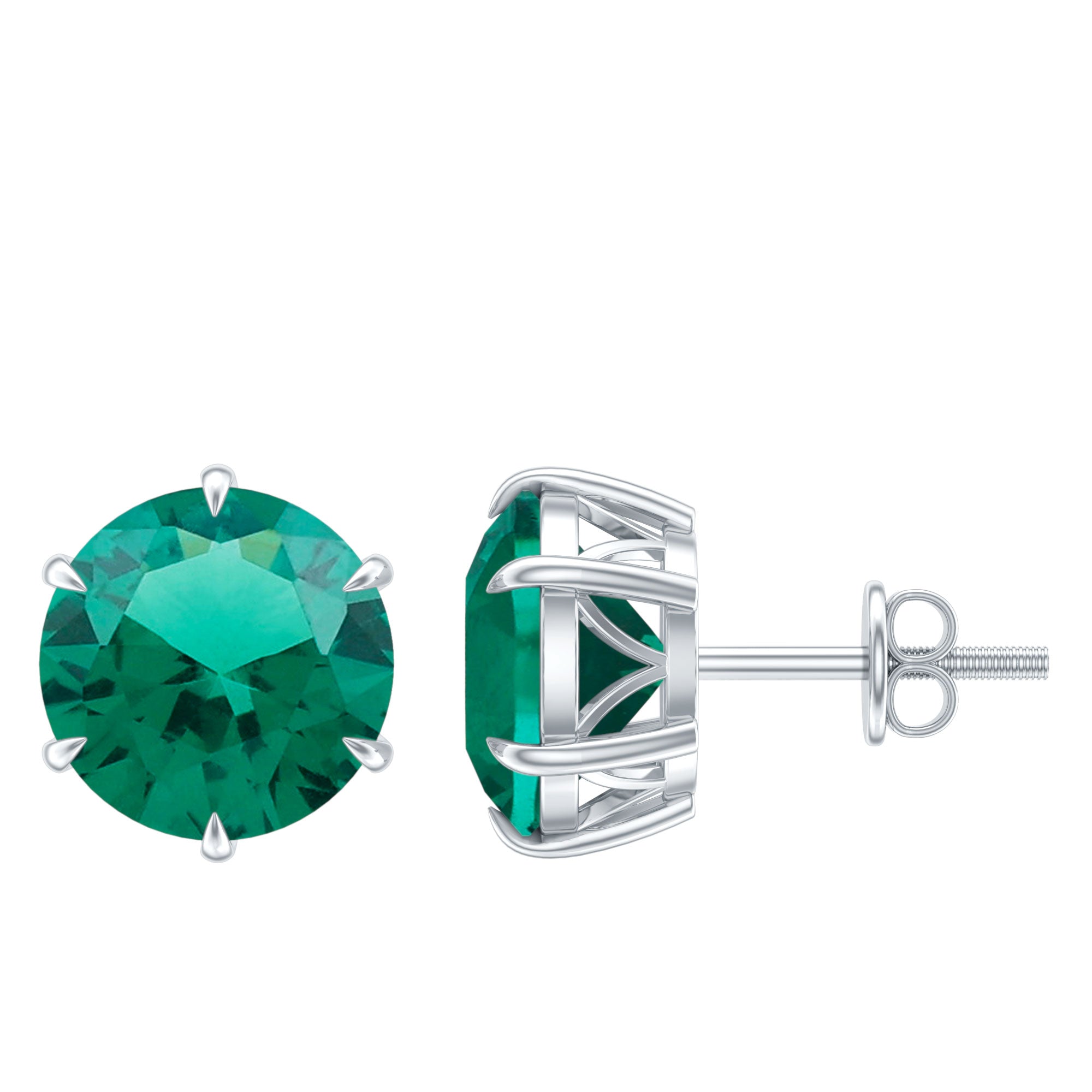 7 Carat Round Lab Grown Emerald Solitaire Stud Earrings AAAA - Rosec Jewels