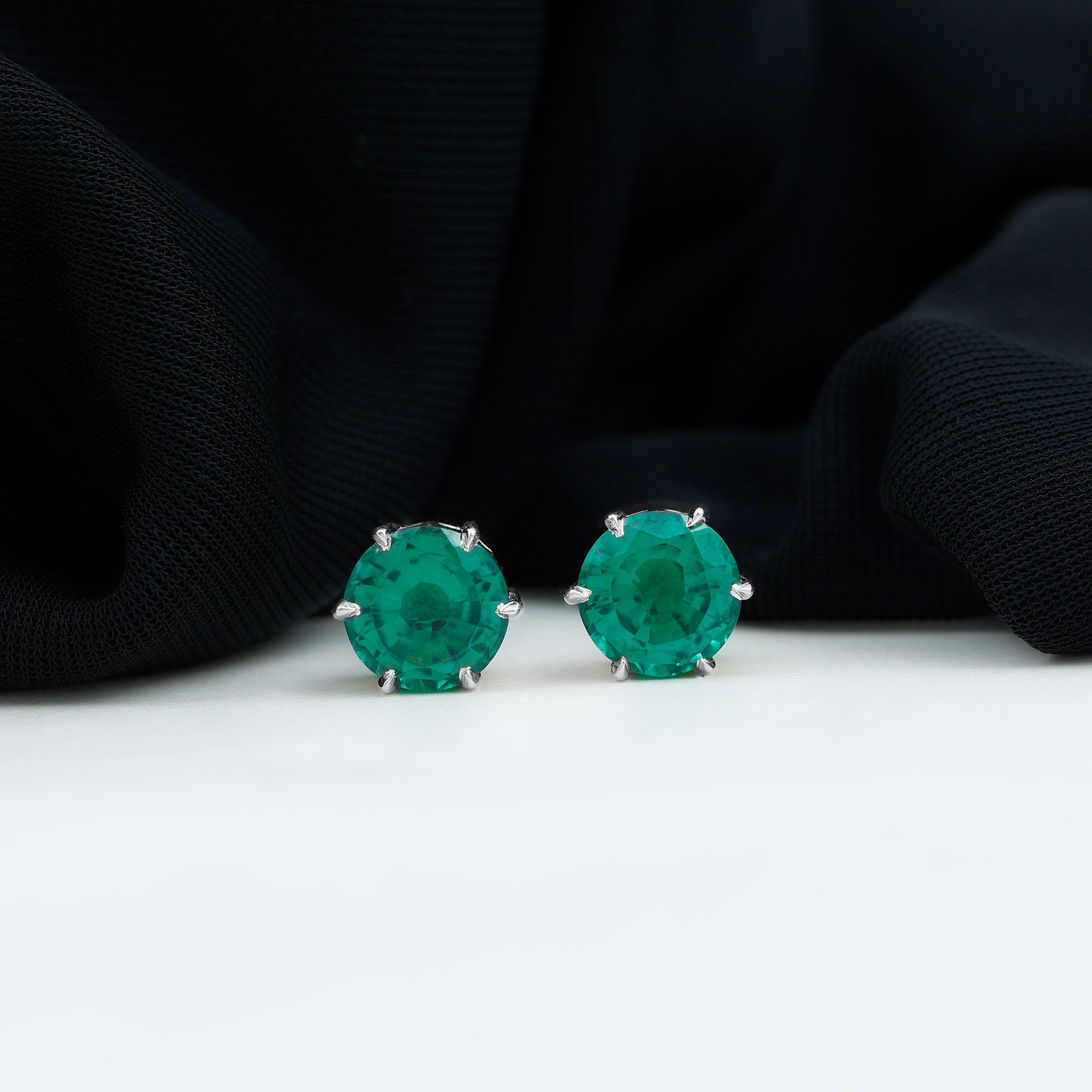 7 Carat Round Lab Grown Emerald Solitaire Stud Earrings AAAA - Rosec Jewels