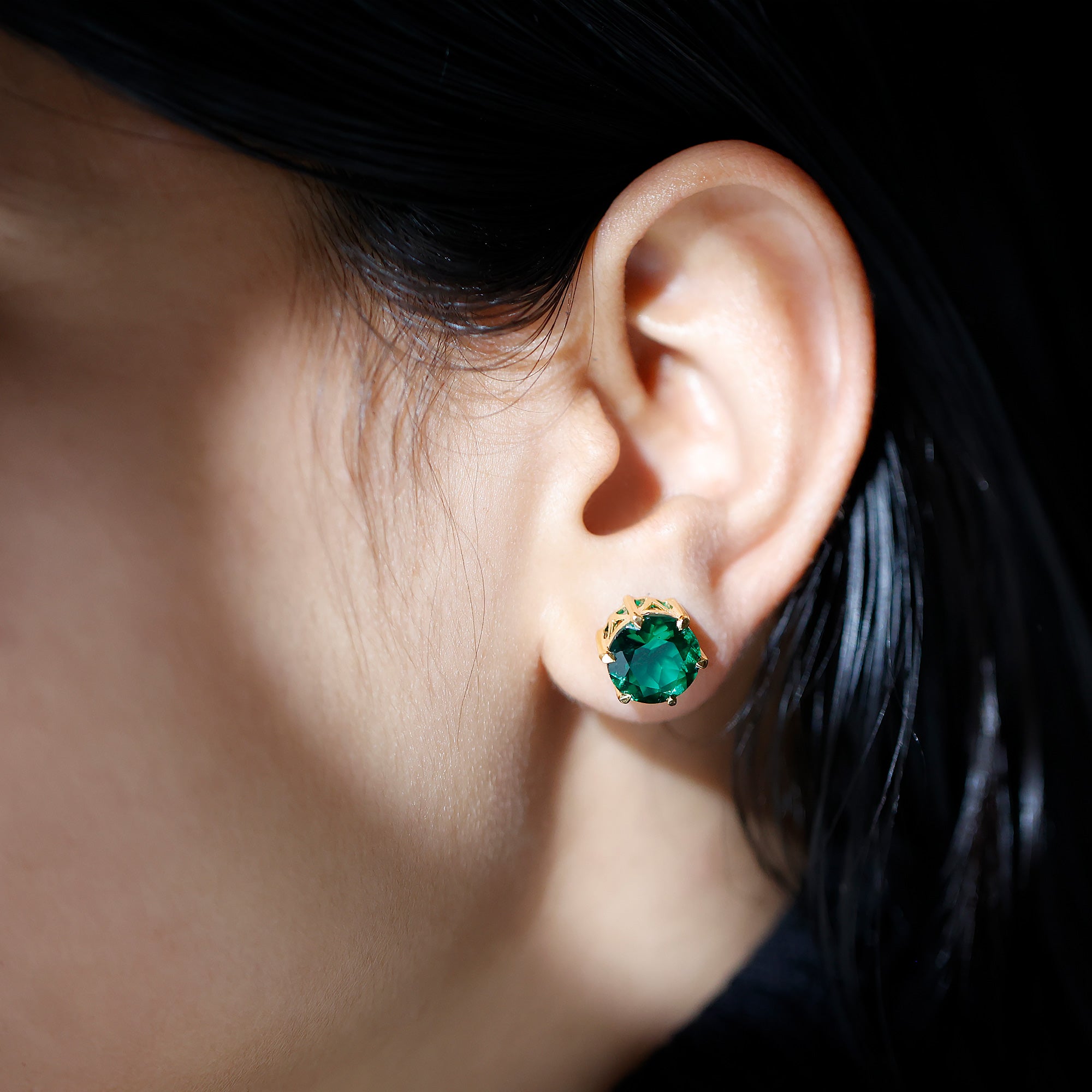 7 Carat Round Lab Grown Emerald Solitaire Stud Earrings AAAA - Rosec Jewels