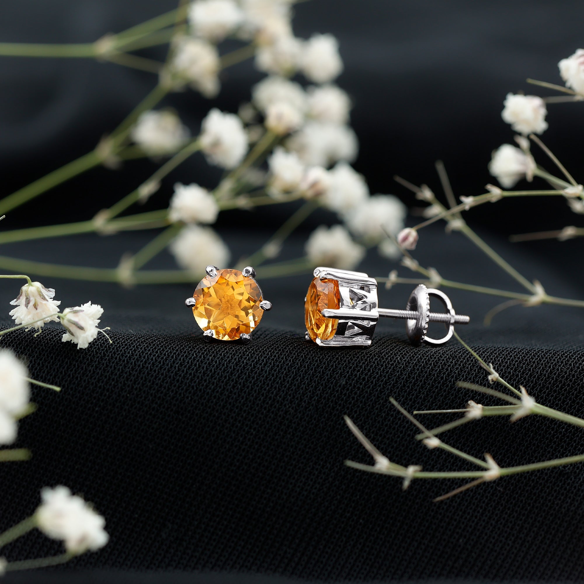 2.4 Carat Claw Set Citrine Solitaire Stud Earrings AAA - Rosec Jewels